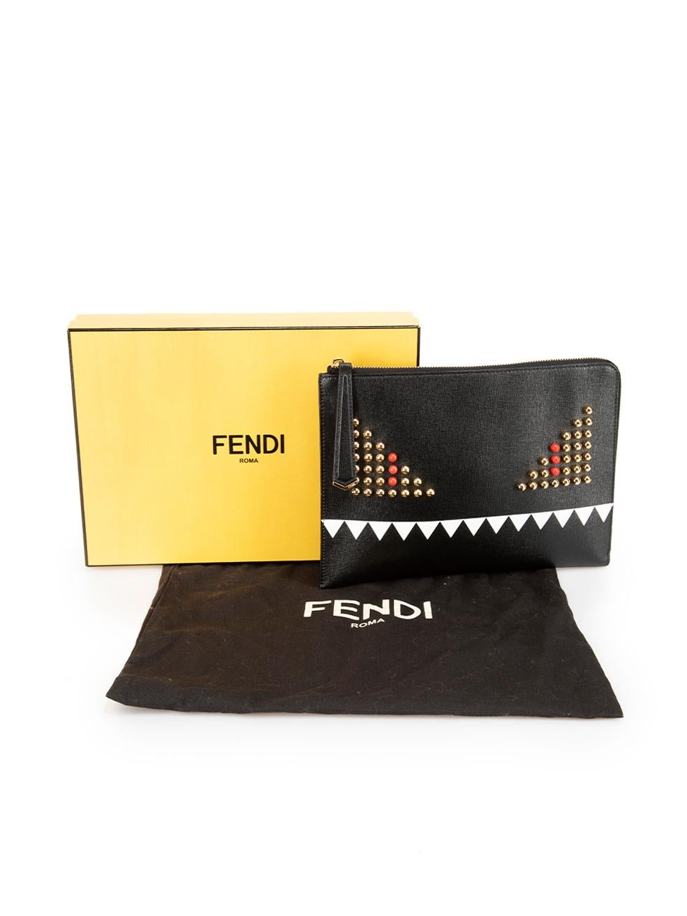 Fendi Women's Black Leather Monster Stud Small Pouch For Sale 4