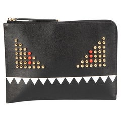 Fendi Women's Black Leather Monster Stud Small Pouch