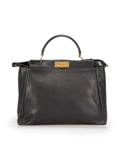 Used Fendi Women's Black Leather Peekaboo Top Handle Bag