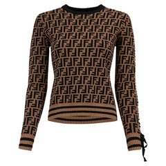 Fendi Women's Brown Zucca Pattern Knit Sweater