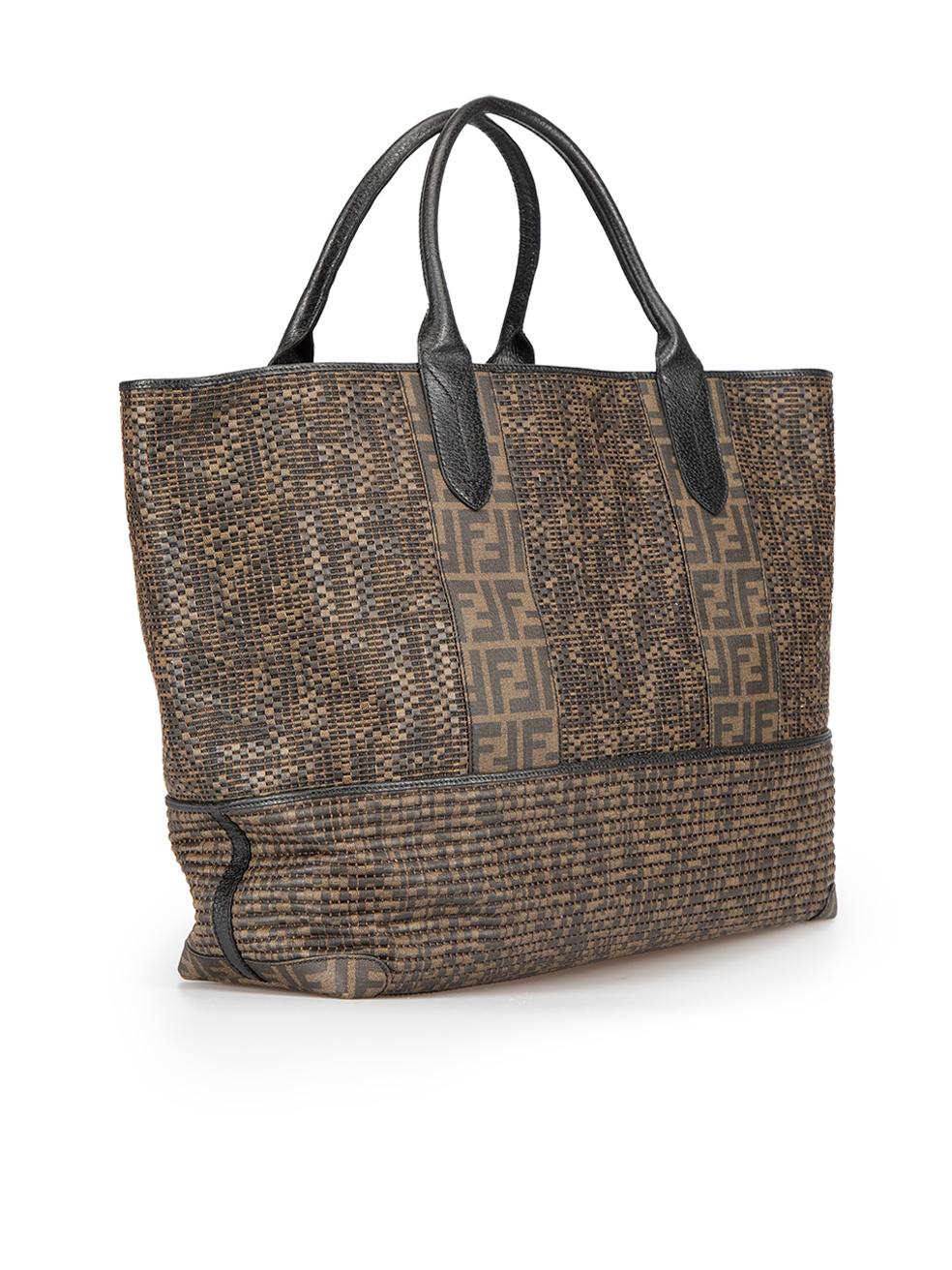 CONDITION is Never Worn. No visible wear to tote bag is evident on this used Fendi designer resale item. This item comes with original dustbag.



Details


Brown

Coated canvas

Large tote bag

Woven accent

FF zucca print pattern trimmings

2x