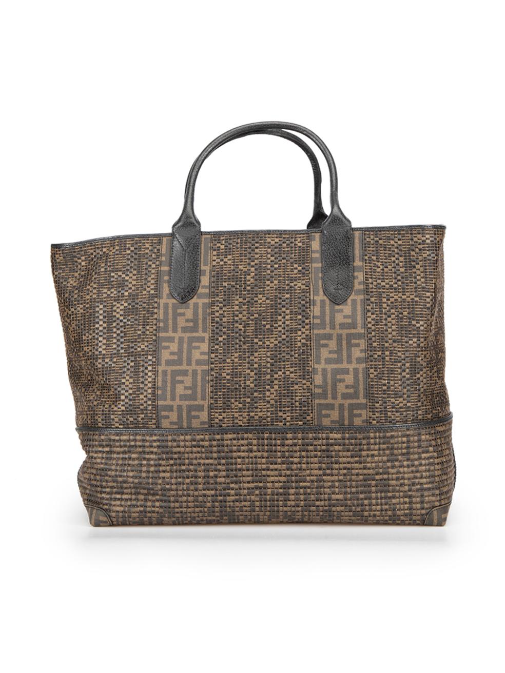 Fendi Women's Brown Zucca Print Coated Canvas Woven Large Shopping Tote In New Condition In London, GB