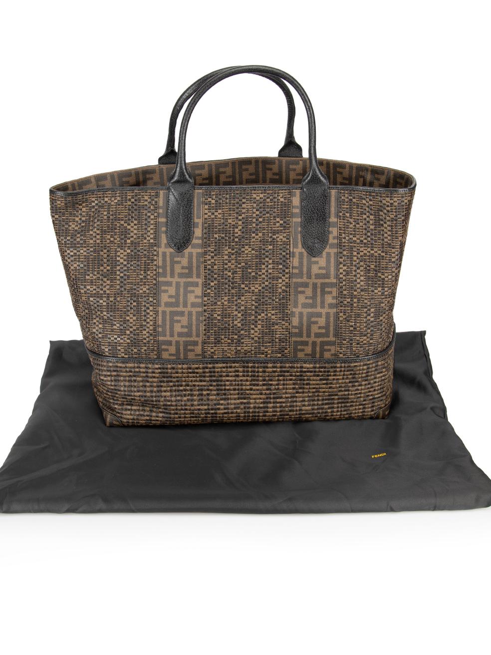 Fendi Women's Brown Zucca Print Coated Canvas Woven Large Shopping Tote 3
