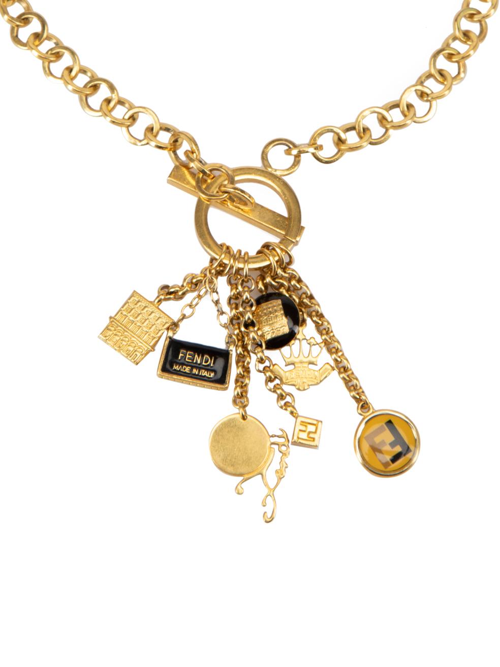 CONDITION is Very good. Minimal wear to necklace is evident. Minimal wear to the condition of the metal with scratching due to age on this used Fendi designer resale item.



Details


Gold tone  

Vintage

Circle bar clasp

Fendi themed