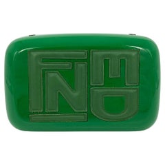 Fendi Women's Green Hard Acrylic Logo Box Clutch with Chain Strap