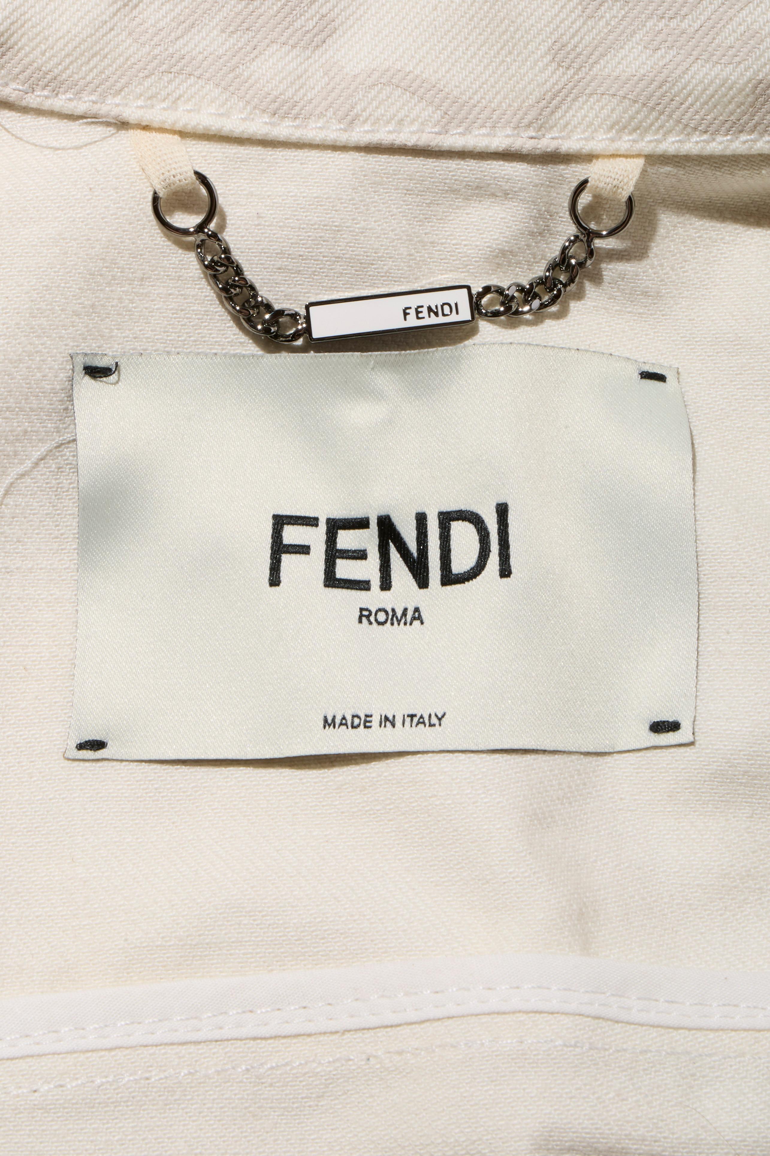 Fendi Donna Avorio FF Monogram Denim Jacket & Pants Set IT 40 Made in Italy in vendita 10
