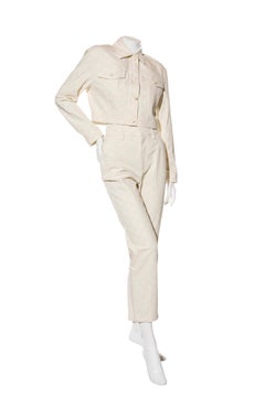 Fendi Women’s Ivory FF Monogram Denim Jacket & Pants Set IT 40 Made in Italy