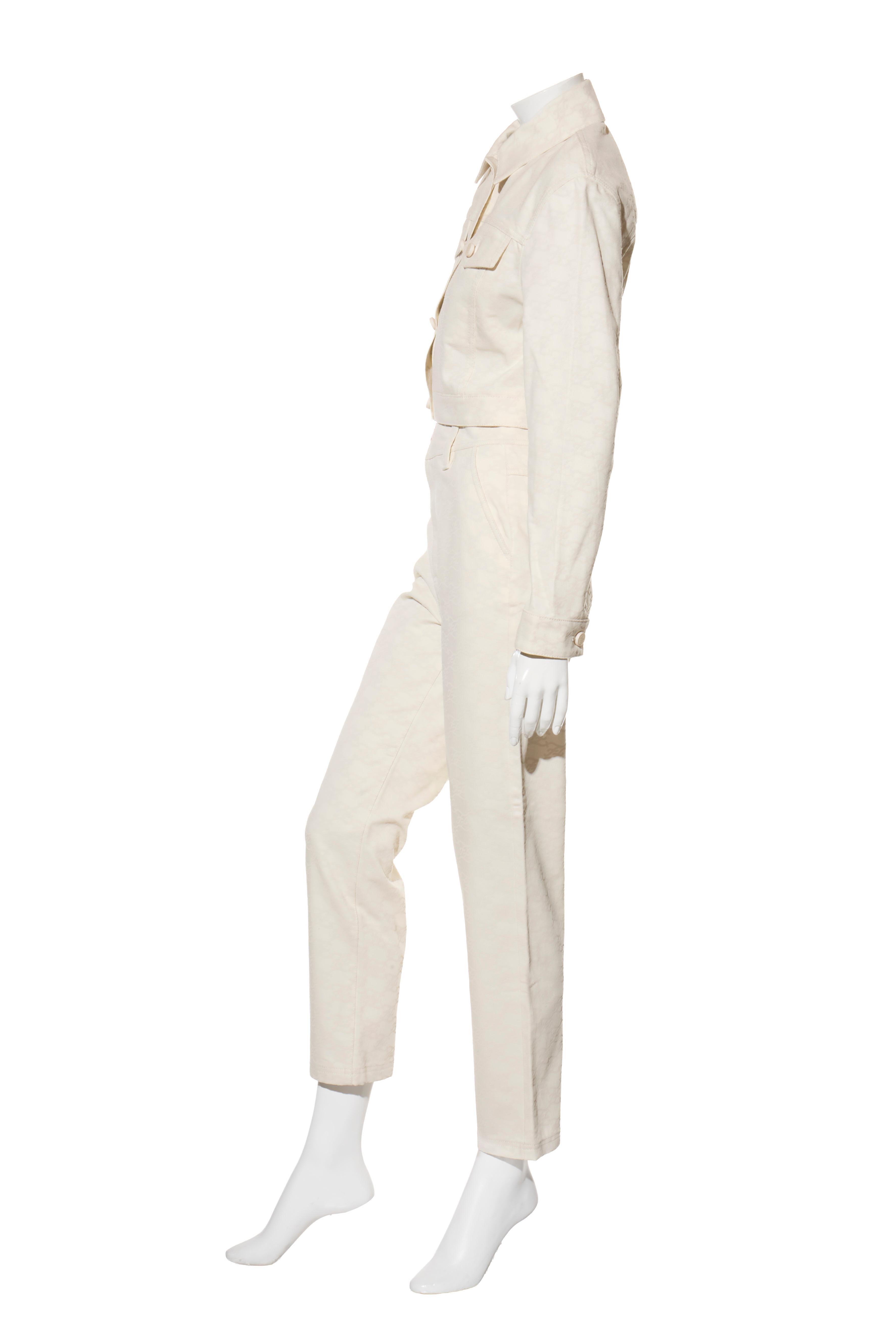 Beige Fendi Donna Avorio FF Monogram Denim Jacket & Pants Set IT 40 Made in Italy in vendita