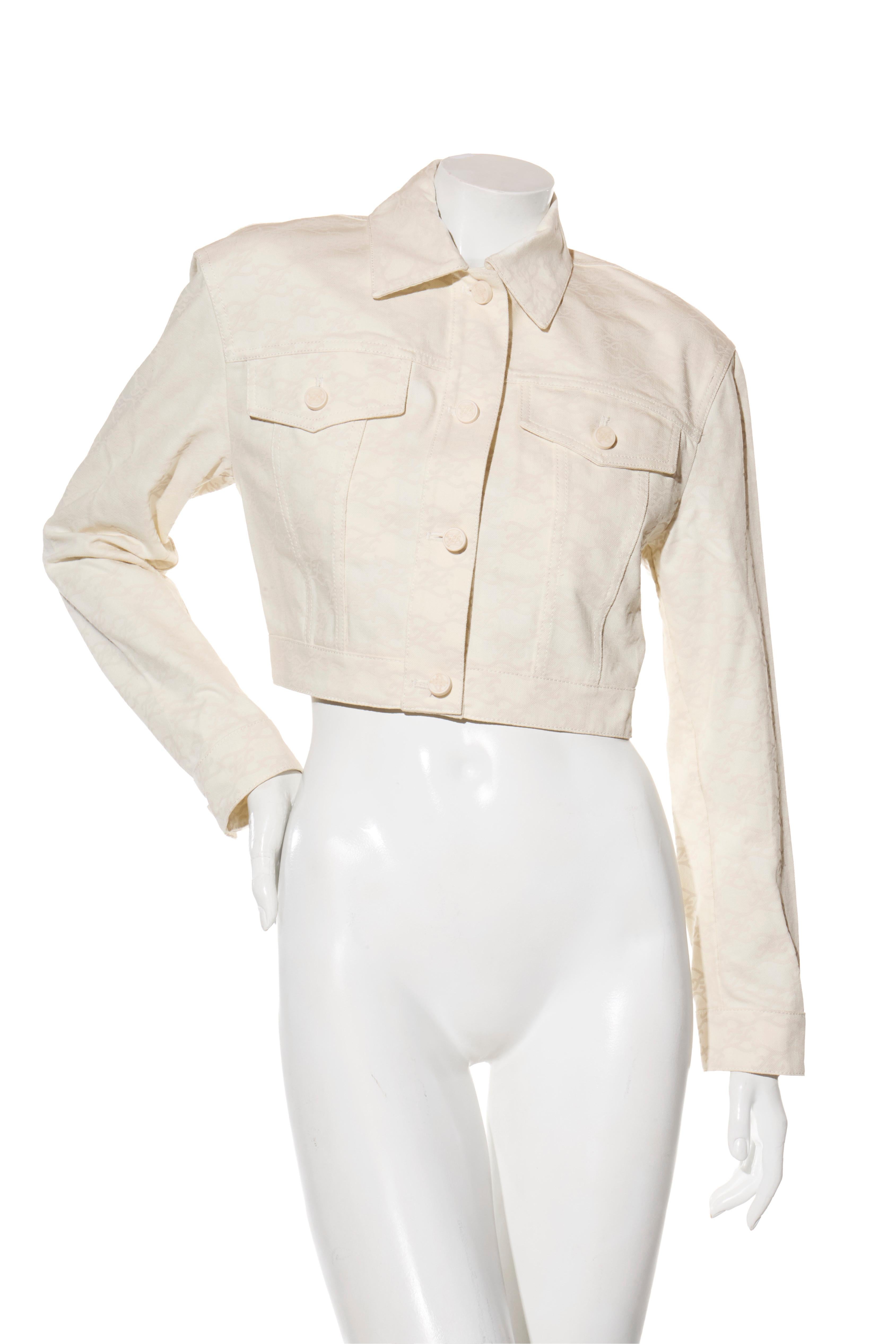 Fendi Donna Avorio FF Monogram Denim Jacket & Pants Set IT 40 Made in Italy in vendita 1