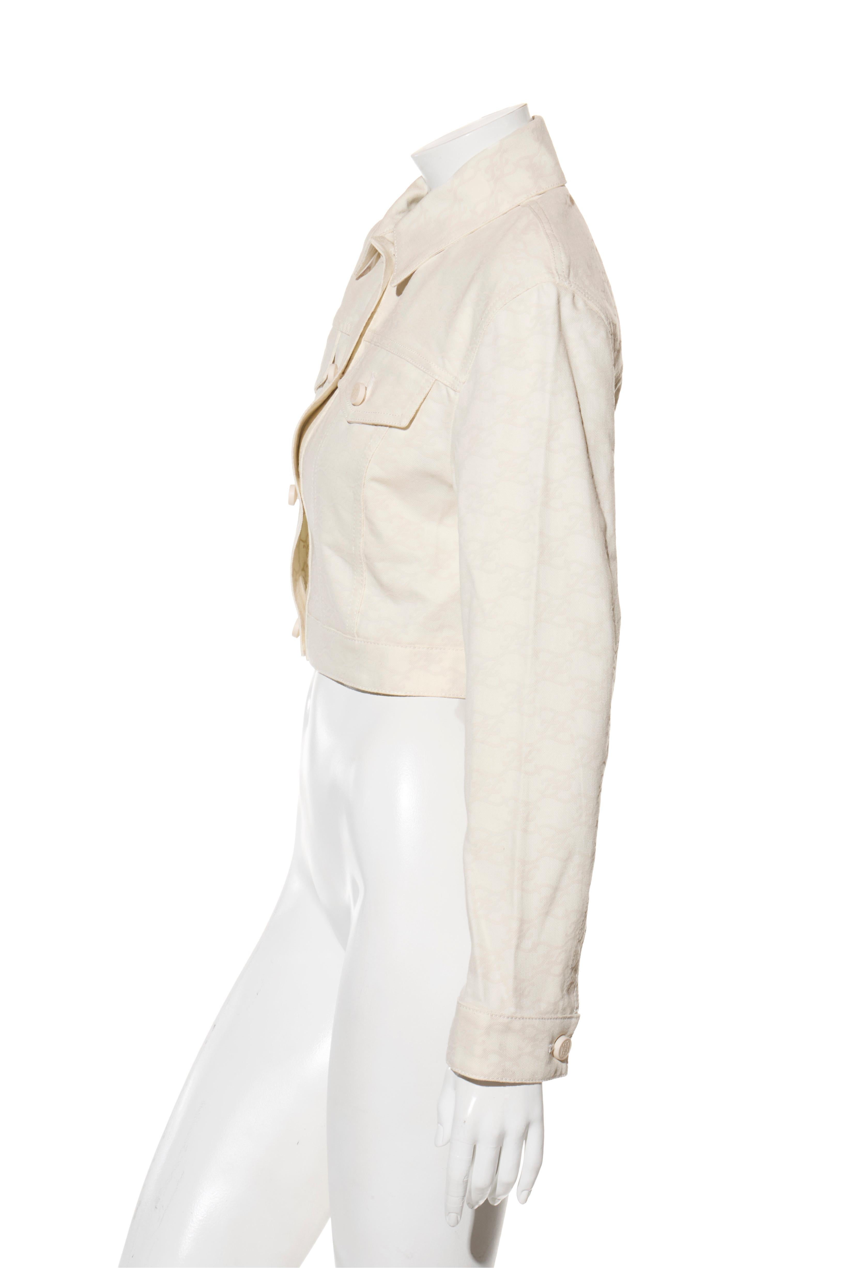 Fendi Donna Avorio FF Monogram Denim Jacket & Pants Set IT 40 Made in Italy in vendita 2