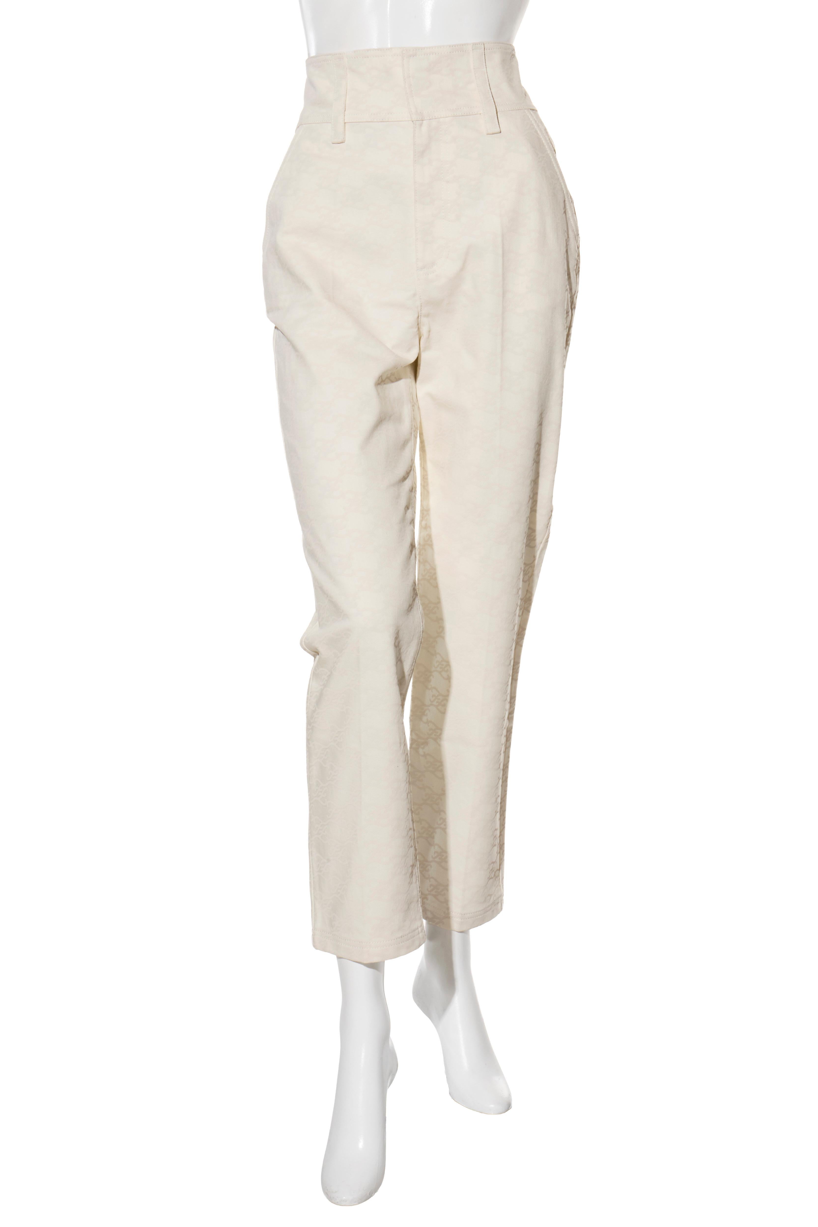 Fendi Donna Avorio FF Monogram Denim Jacket & Pants Set IT 40 Made in Italy in vendita 4