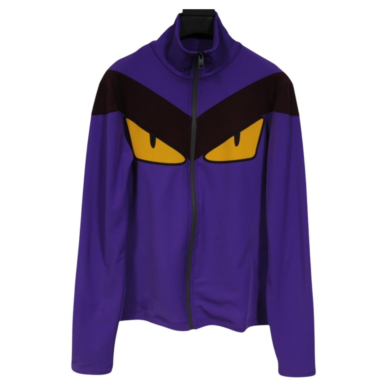 Fendi Womens Monster Eyes Tech Knit Zip Up Track Jacket Talla IT 46 Morado en venta