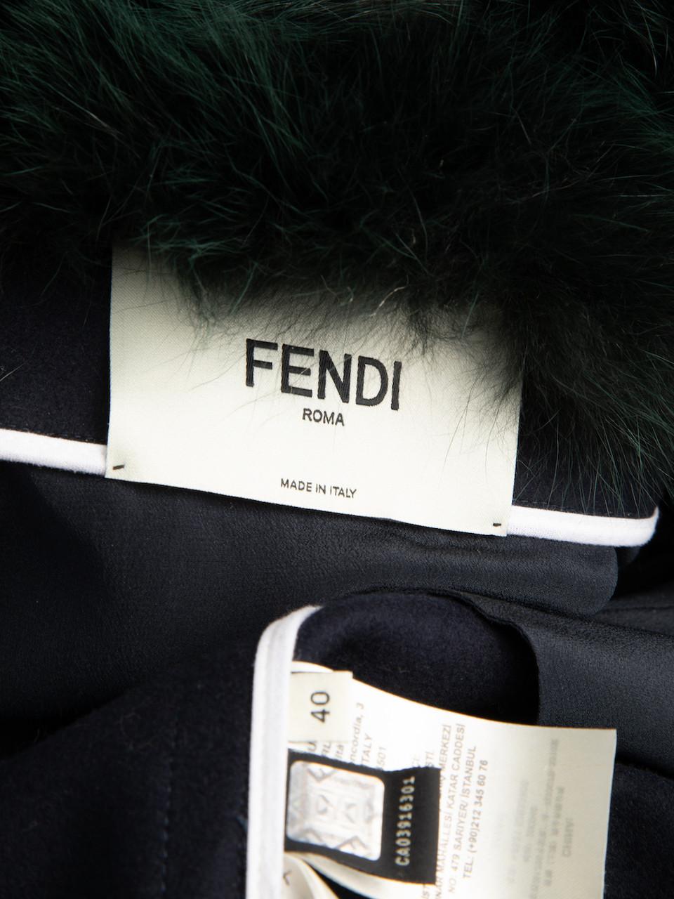 Fendi Women's Navy Fur Collar Button Accent Coat 1