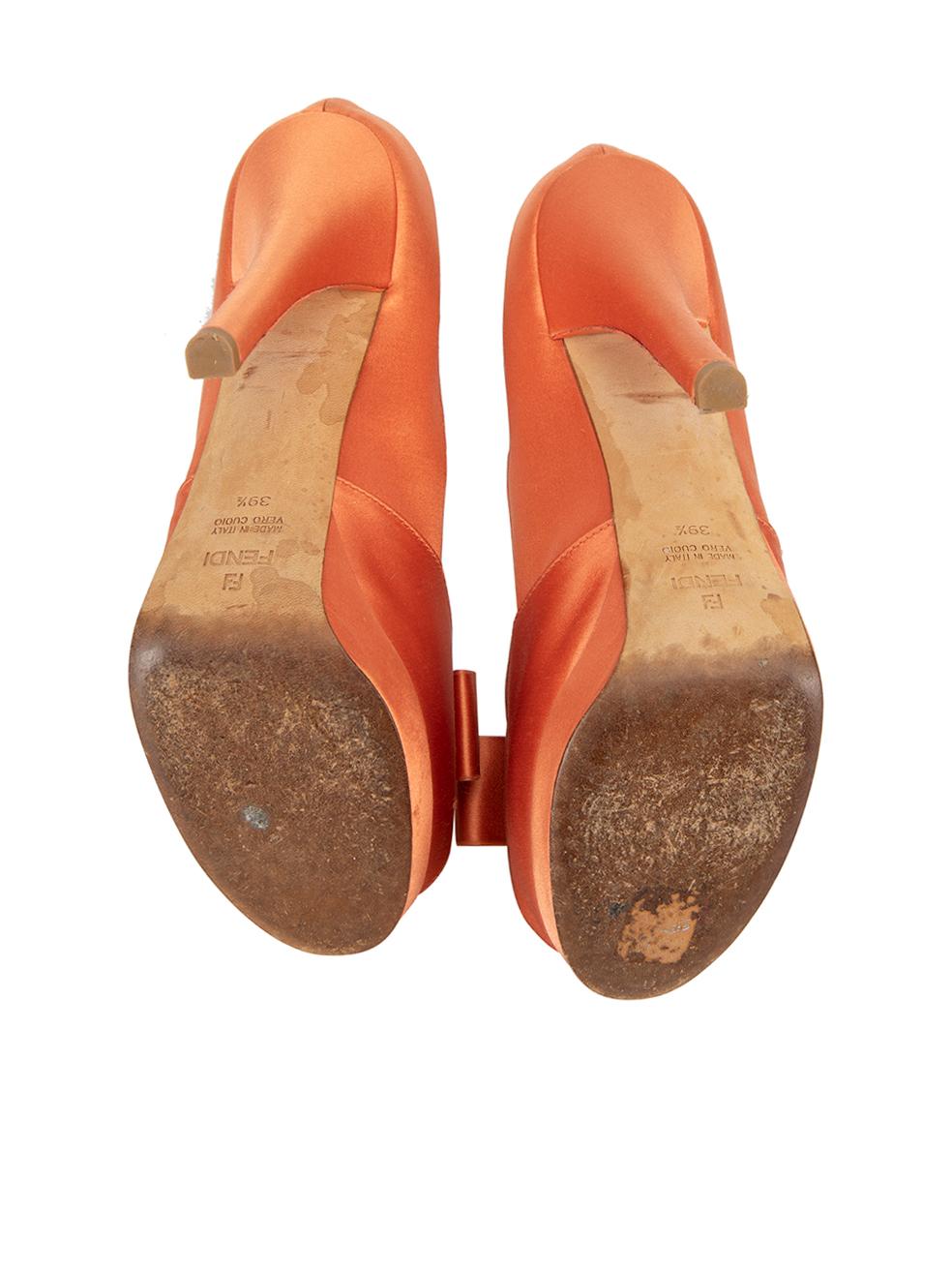 Fendi Women's Orange Satin Deco Bow Platform Heels For Sale 3