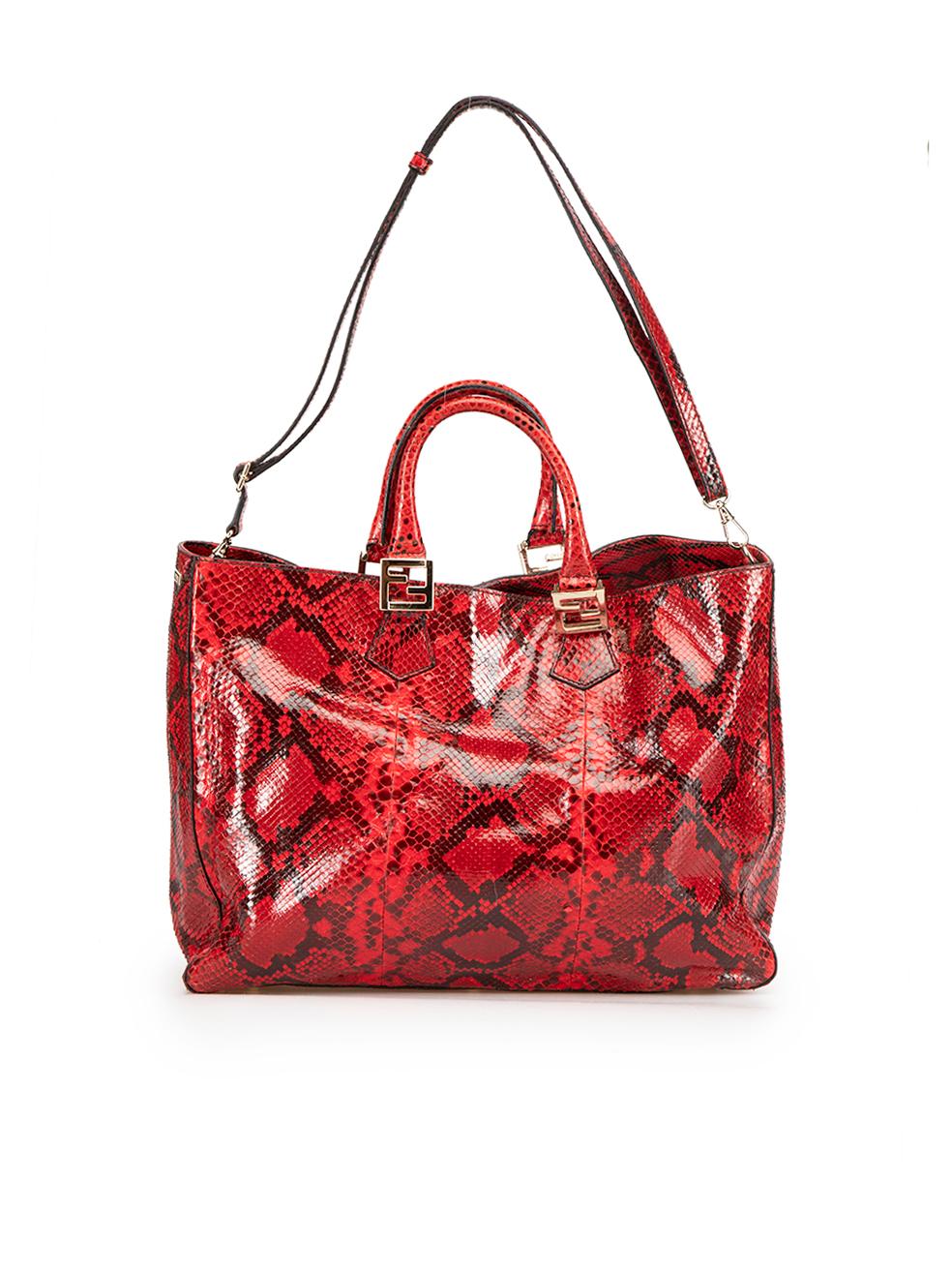 Fendi Women's Red Snakeskin Leather FF Handbag In Good Condition In London, GB