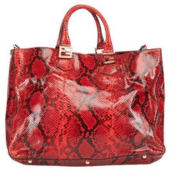 Fendi Women's Red Snakeskin Leather FF Handbag