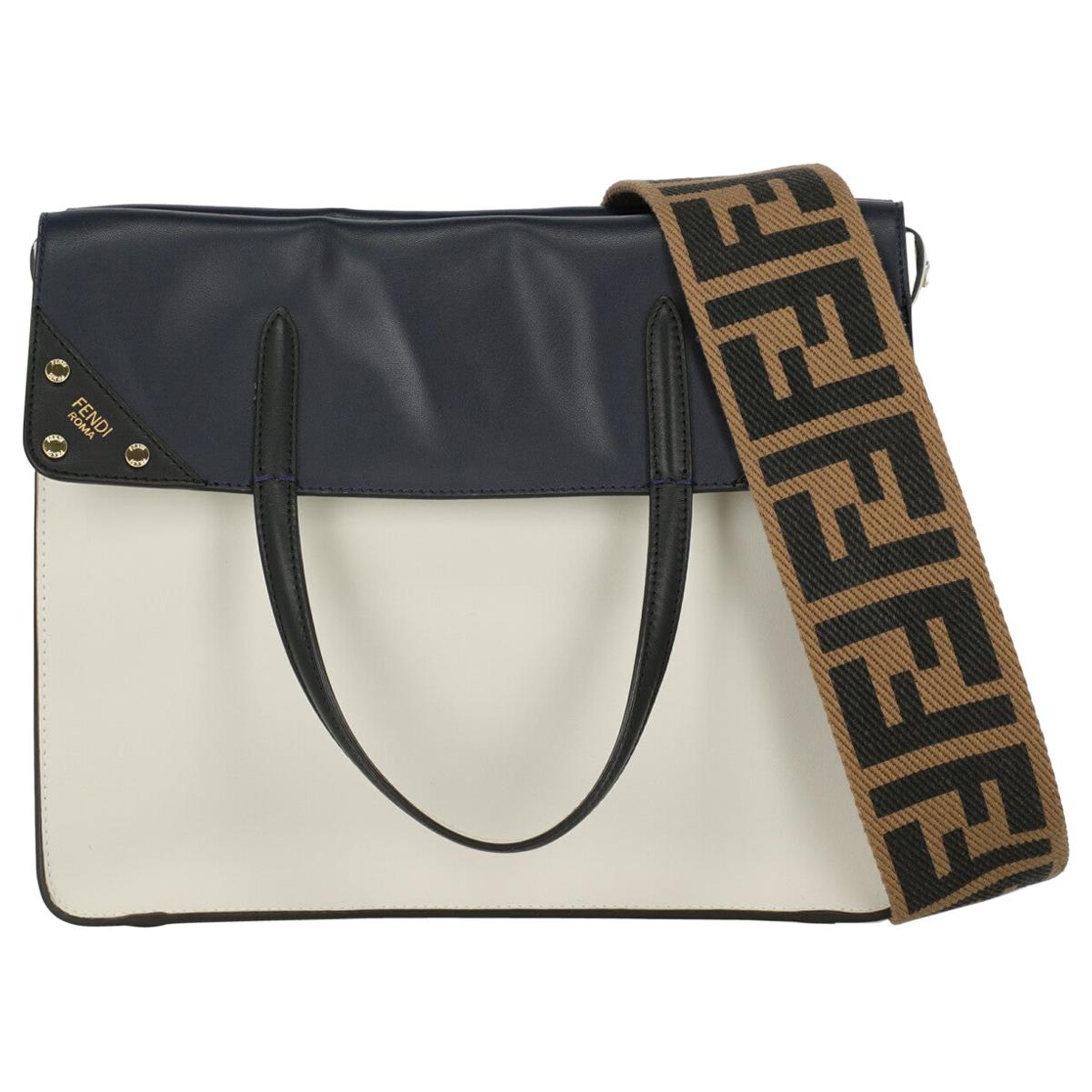Fendi Women's Tote Bag Black/Navy/White Leather For Sale
