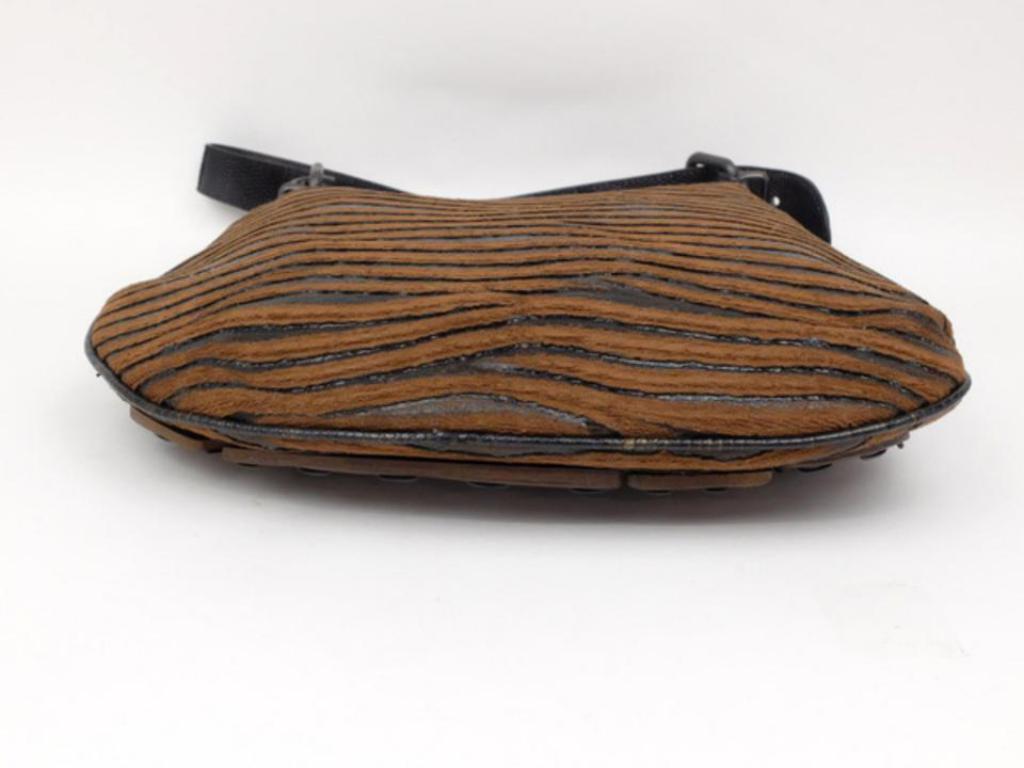 Fendi Wooden Patchwork Kidney Bean Hobo 230998 Brown Wool Shoulder Bag For Sale 6