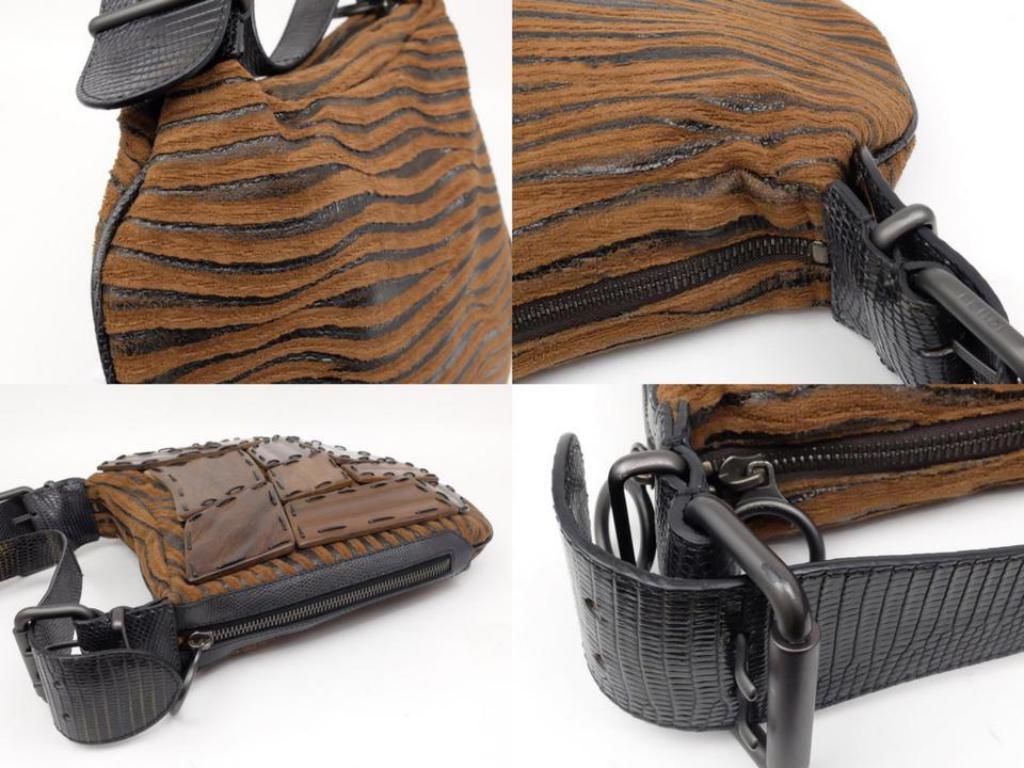 Fendi Wooden Patchwork Kidney Bean Hobo 230998 Brown Wool Shoulder Bag For Sale 1