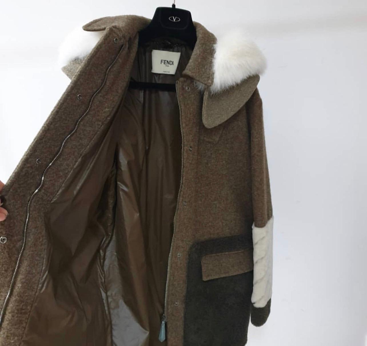 Fendi Wool Coat With Fox Fur  1