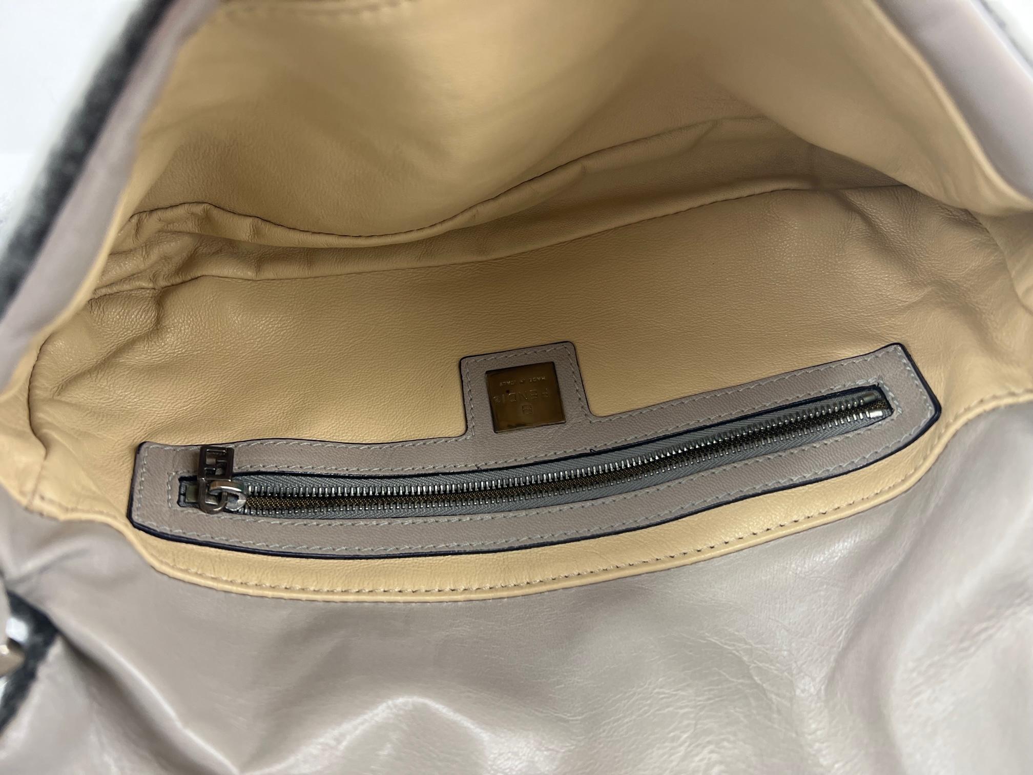 FENDI Wool Crystal Grey Baguette Small Shoulder Bag 1