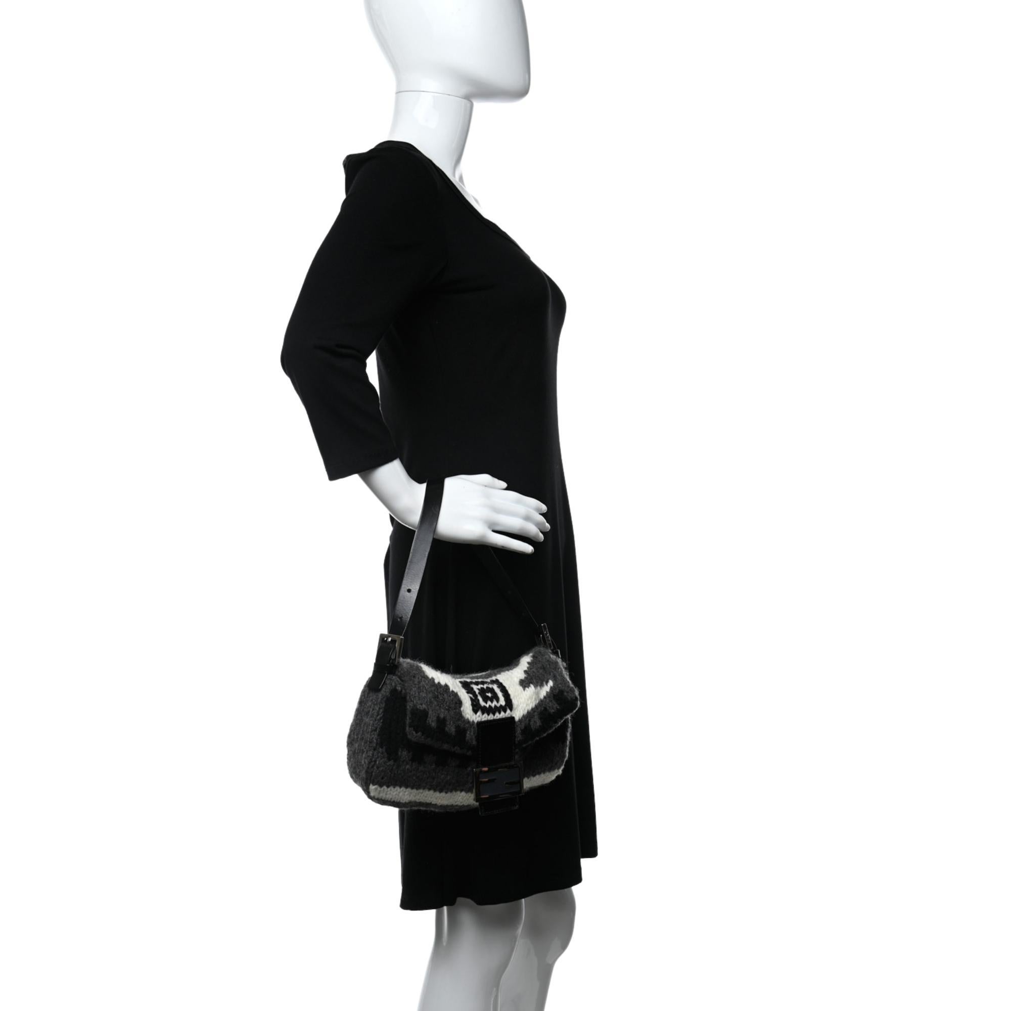 Fendi Wool Knit Black Grey Aztec Baguette 3