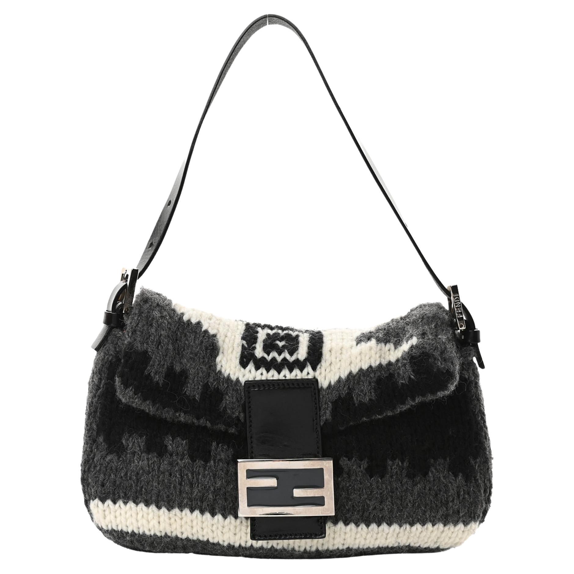 Fendi Wool Knit Black Grey Aztec Baguette