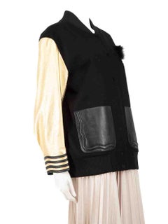 Fendi Wool Monster Logo Fur Trim Bomber Jacket Size L