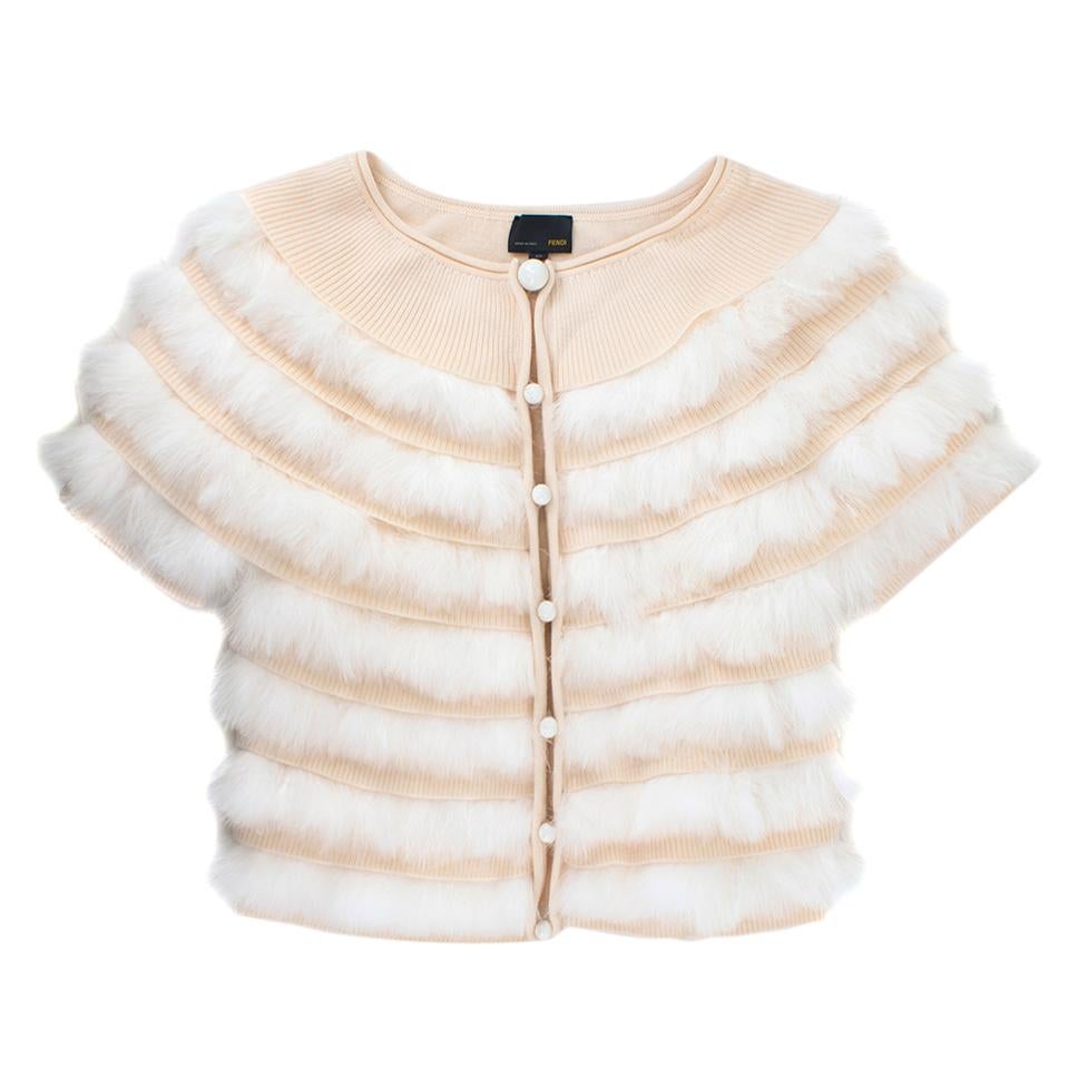 Fendi Wool & Pelliccia Fur Panelled Short Cardigan IT 40 In Good Condition In London, GB