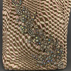FENDI Woven Checkered Rhinestone Teal Lizard Handles Tote Bag
