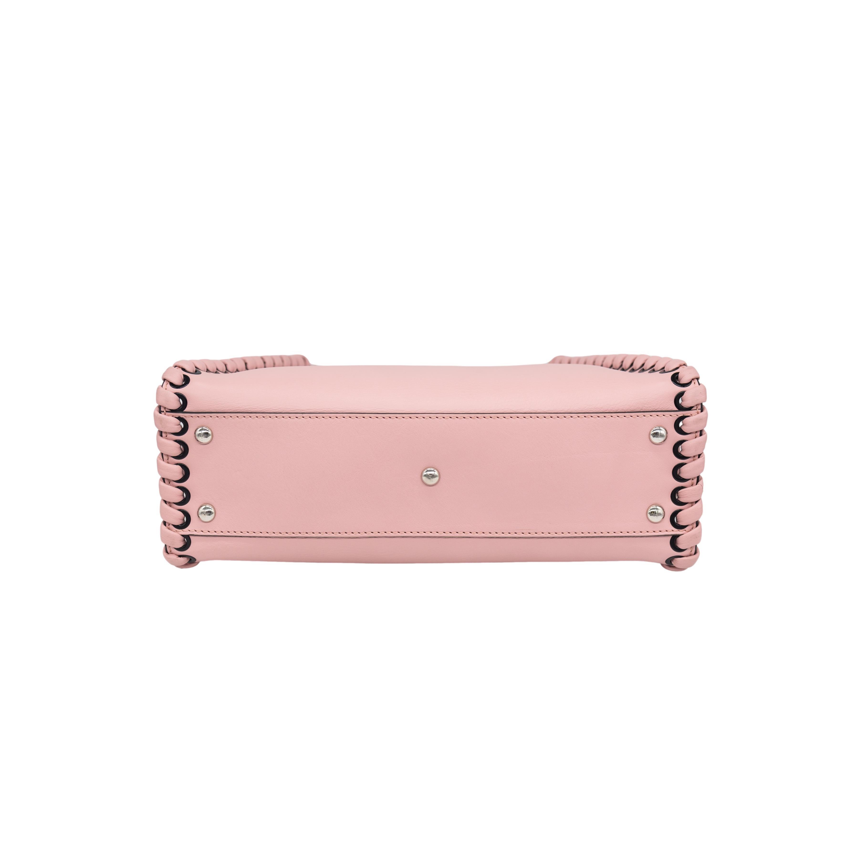 Fendi Woven Pink Leather Medium Whipstitched Peekaboo Top Handle Shoulder Bag 5