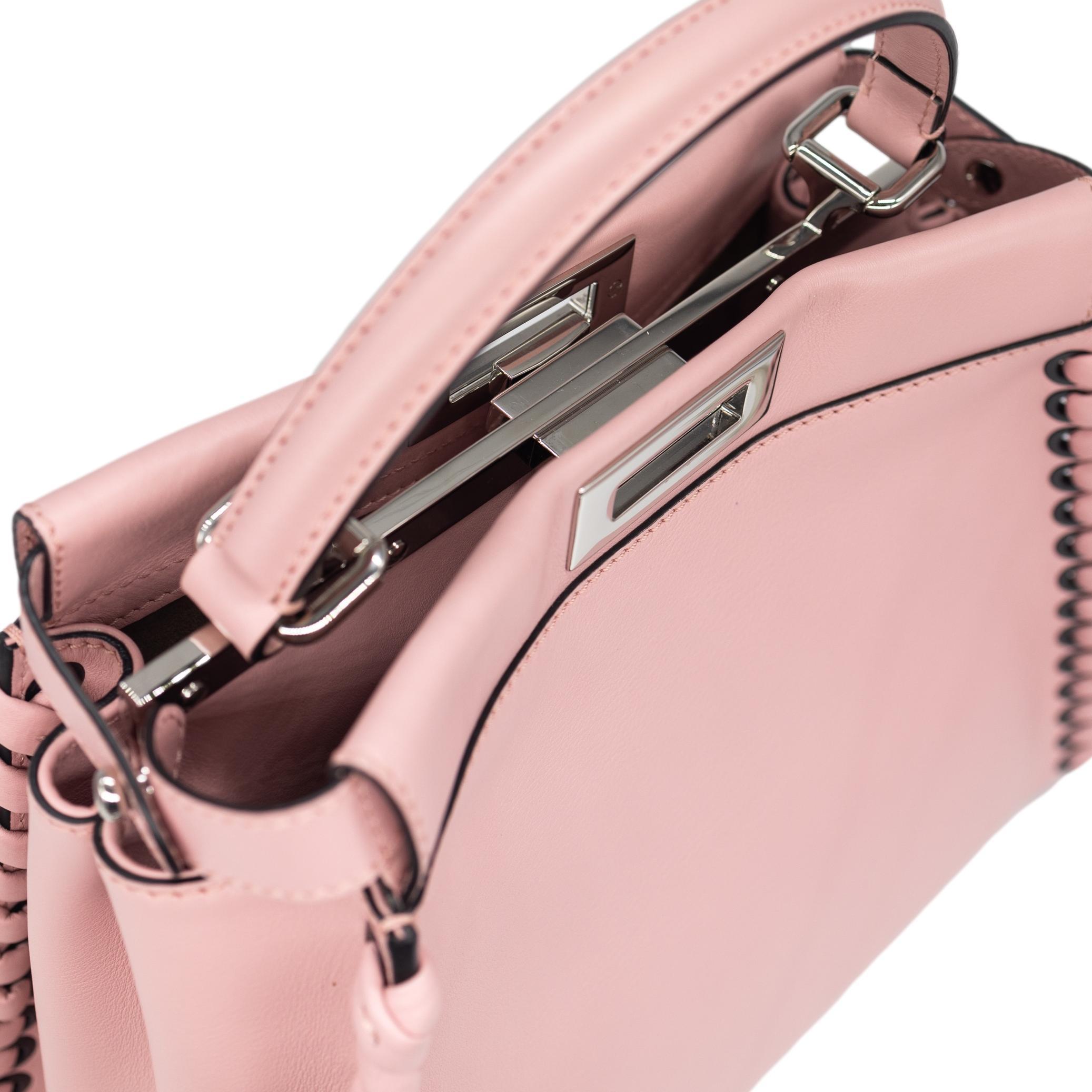 Fendi Woven Pink Leather Medium Whipstitched Peekaboo Top Handle Shoulder Bag 6
