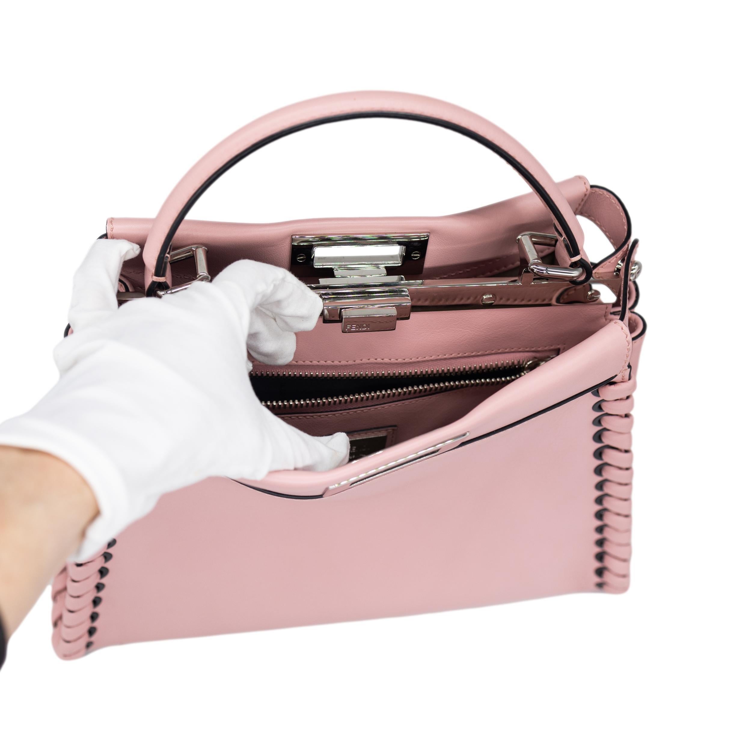 Fendi Woven Pink Leather Medium Whipstitched Peekaboo Top Handle Shoulder Bag 8
