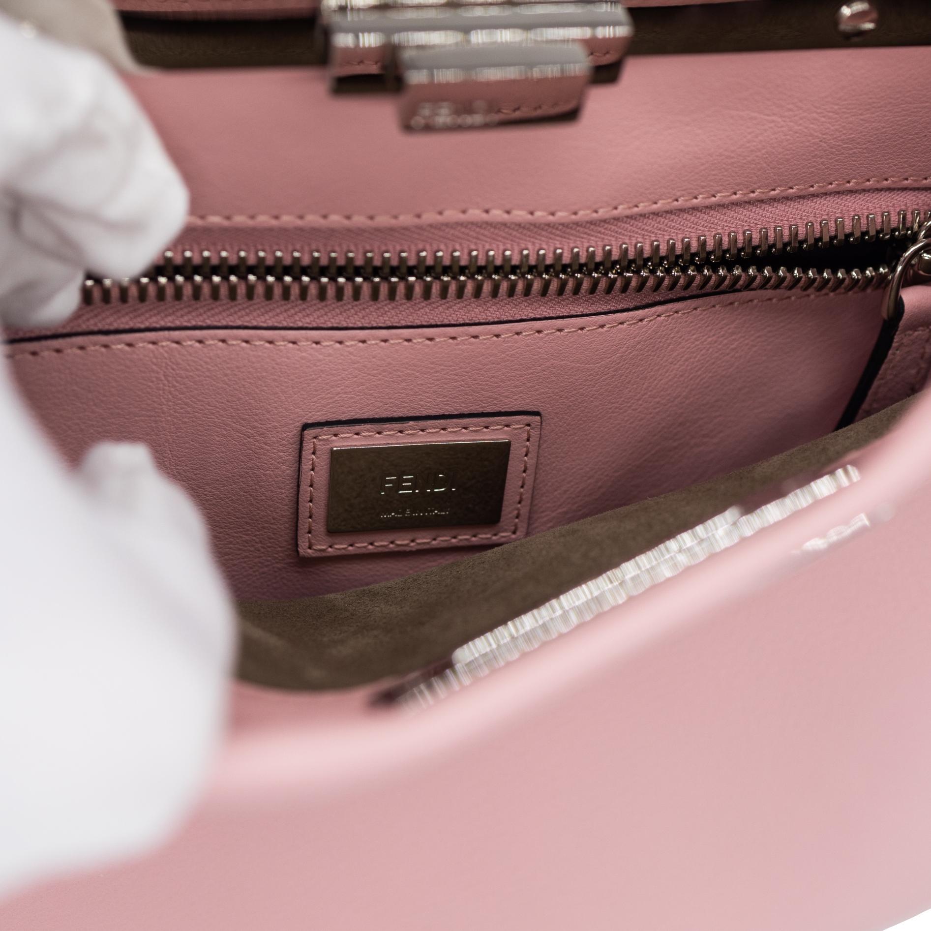 Fendi Woven Pink Leather Medium Whipstitched Peekaboo Top Handle Shoulder Bag 9