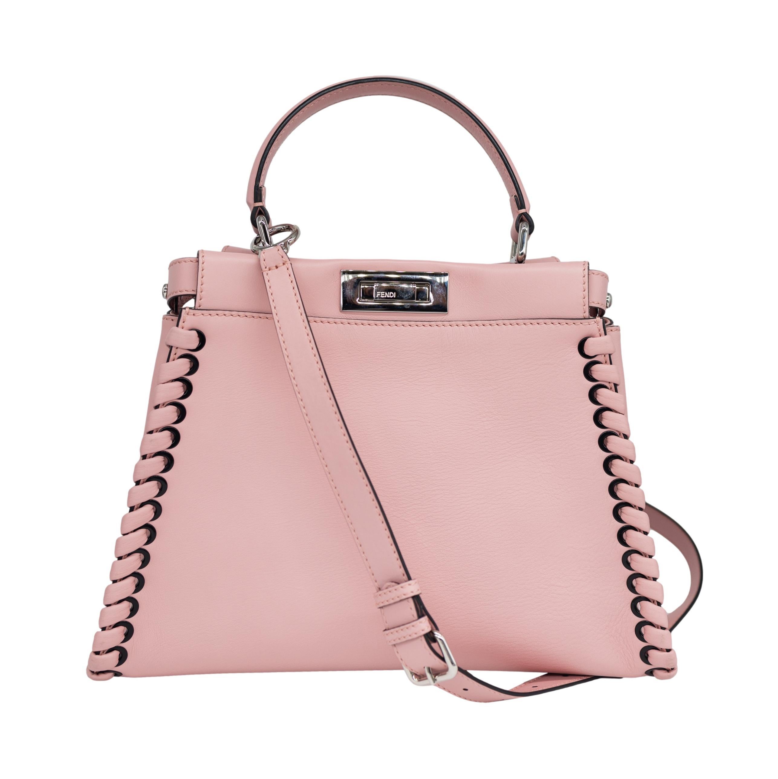 Fendi Woven Pink Leather Medium Whipstitched Peekaboo Top Handle Shoulder Bag 10