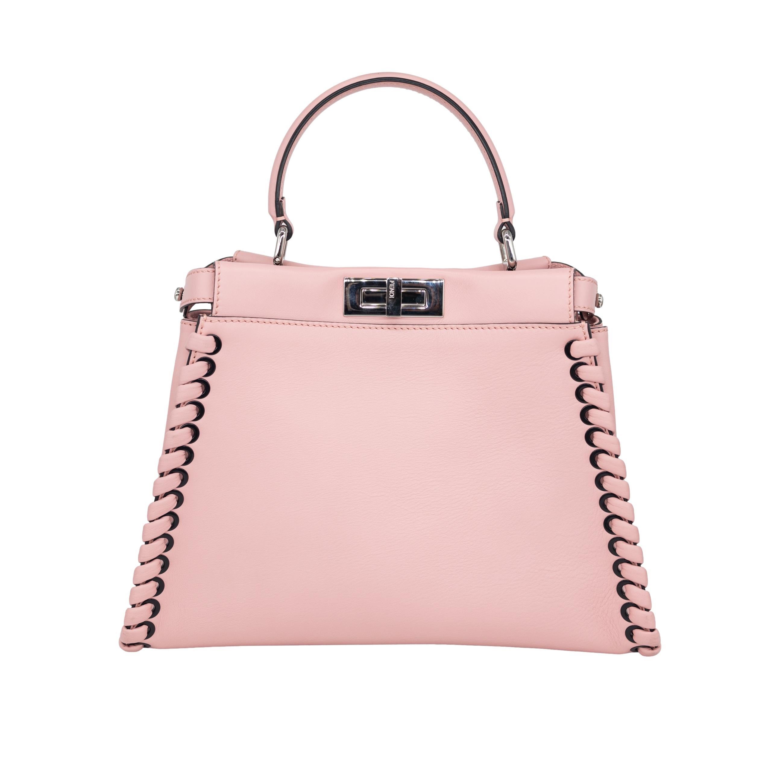 Fendi Woven Pink Leather Medium Whipstitched Peekaboo Top Handle Shoulder Bag 1