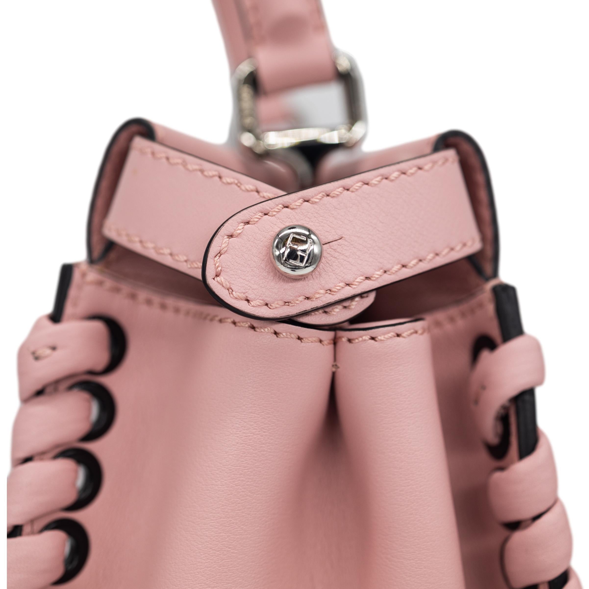 Fendi Woven Pink Leather Medium Whipstitched Peekaboo Top Handle Shoulder Bag 3