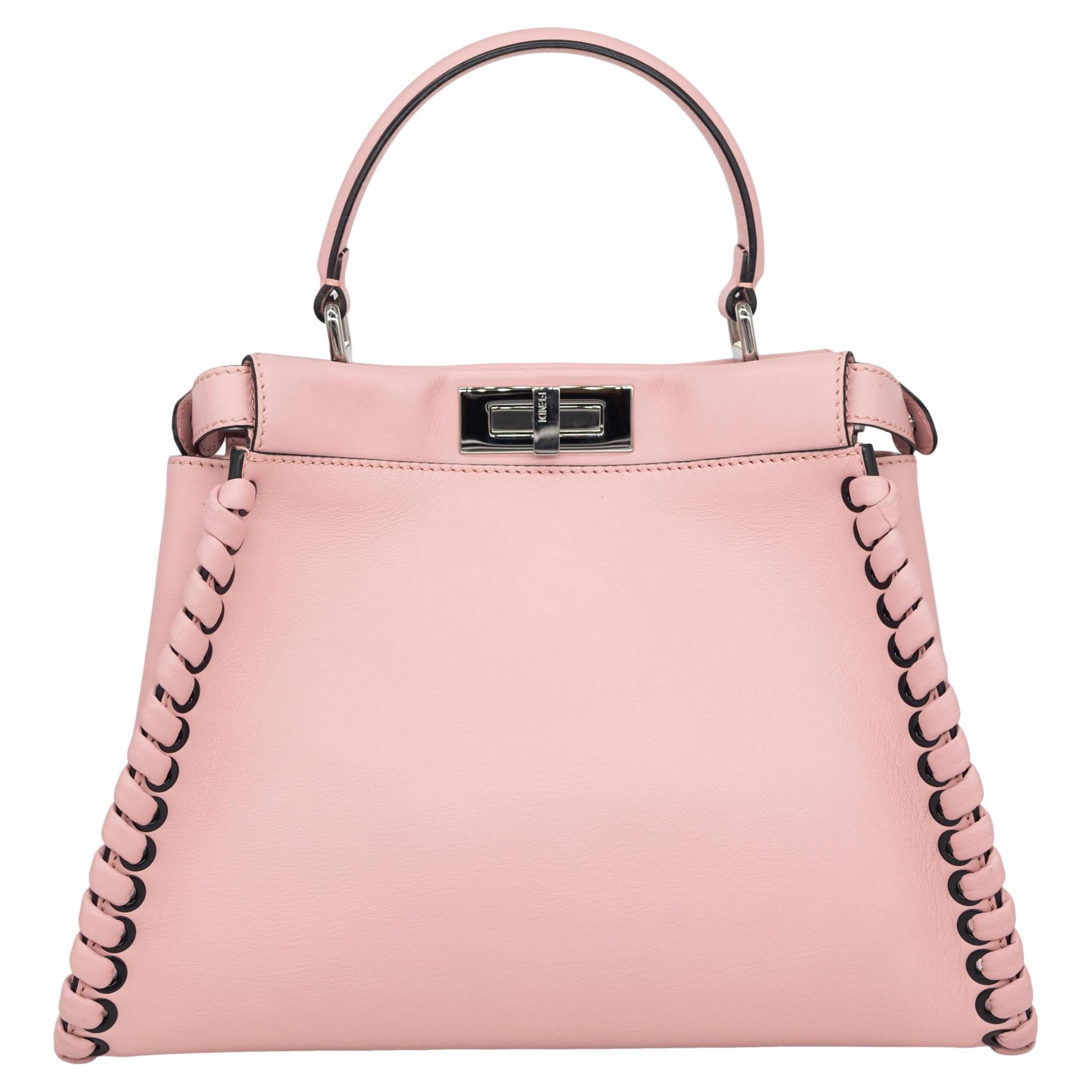 Fendi Woven Pink Leather Medium Whipstitched Peekaboo Top Handle Shoulder Bag