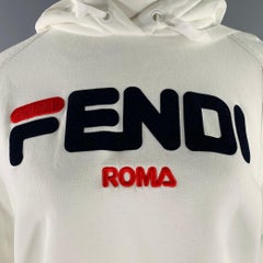 FENDI x FILA 2018 Size L White Black Red Cotton Logo Hoodie Casual Top