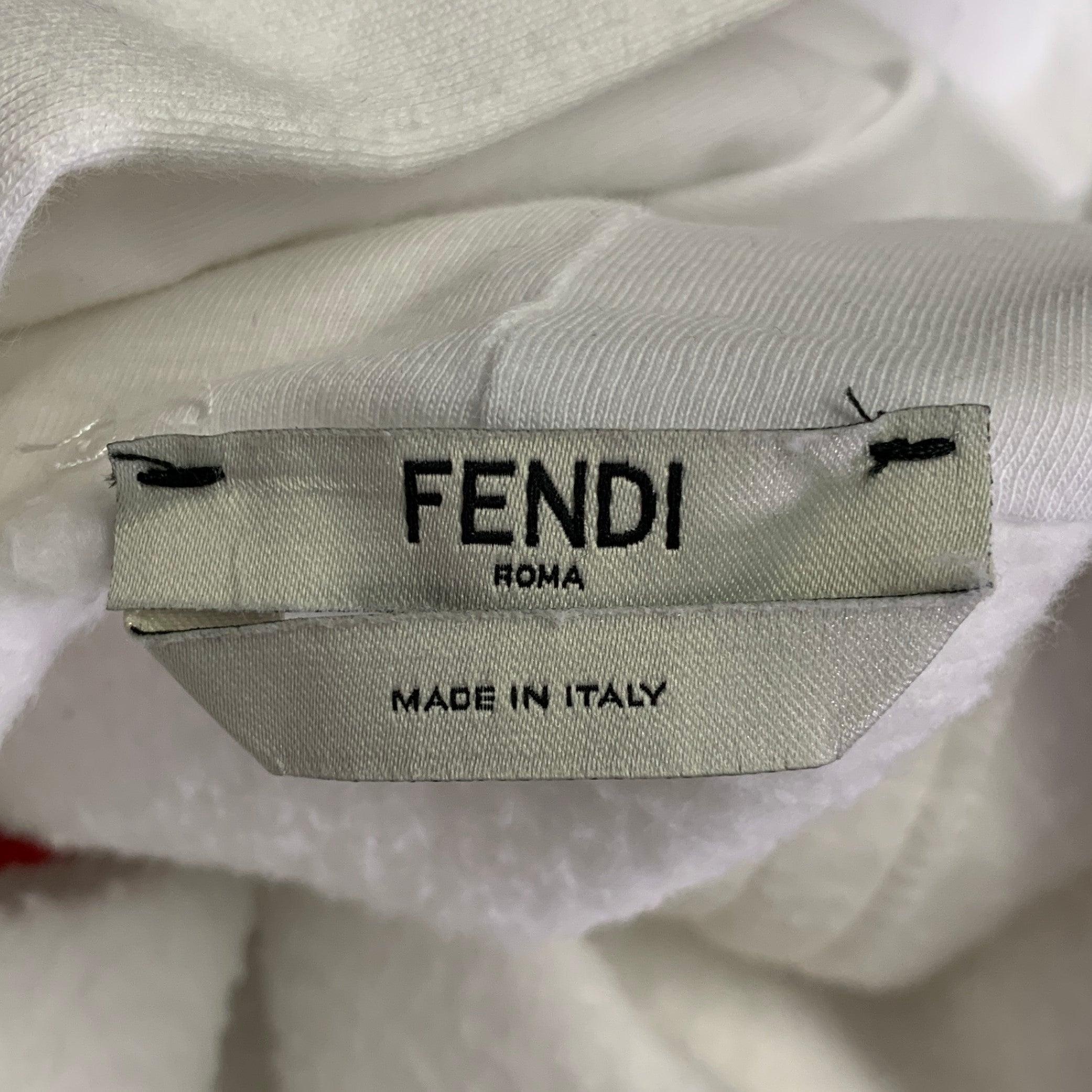 FENDI x FILA 2018 Size L White Black Red Cotton Logo Hoodie Casual Top For Sale 3
