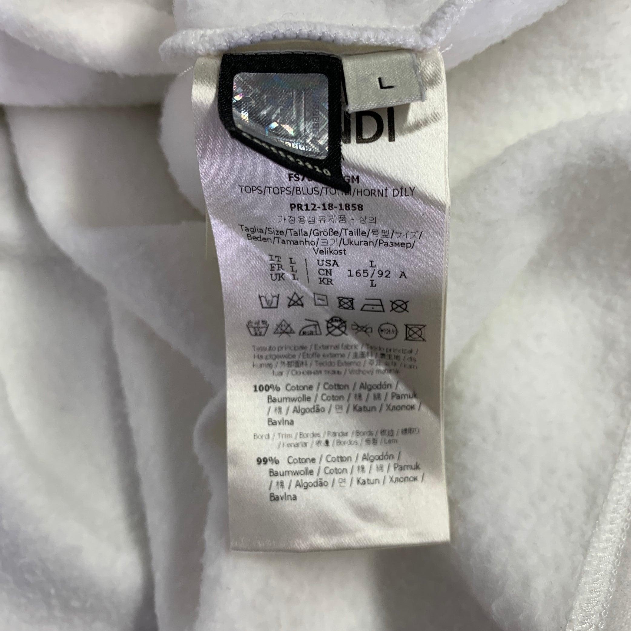 FENDI x FILA 2018 Size L White Black Red Cotton Logo Hoodie Casual Top For Sale 4