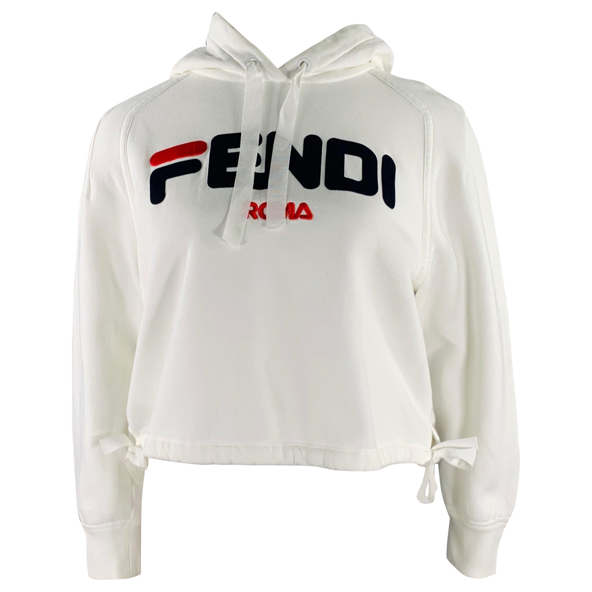 FENDI x FILA 2018 Talla L Blanco Negro Rojo Algodón Logo Sudadera Casual Top