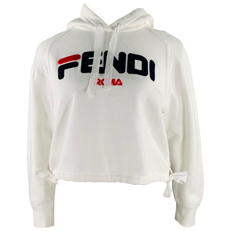 Fendi x FILA 2018 Taglia L Bianco Nero Rosso Cotone Logo Felpa con