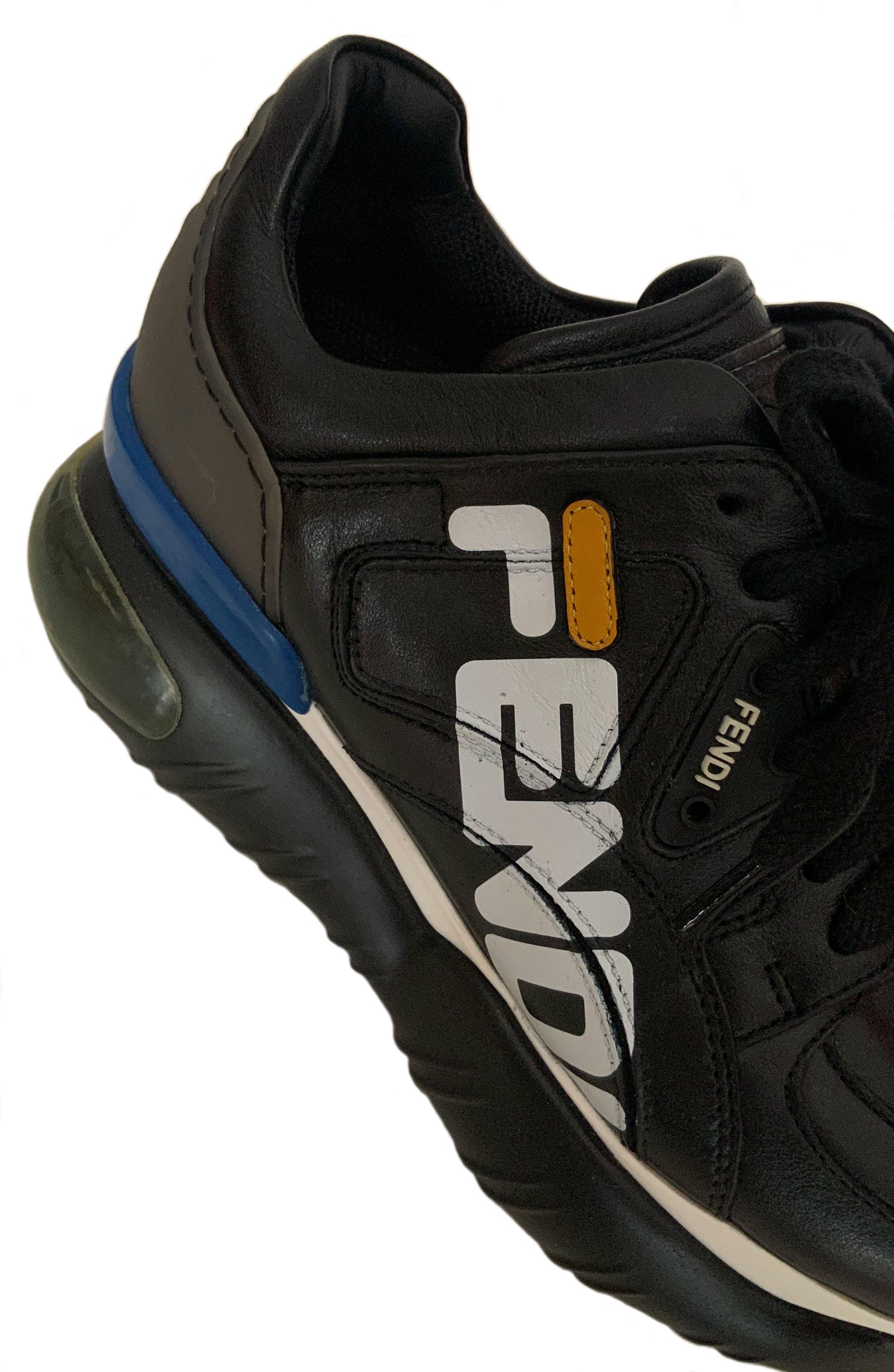 Women's or Men's Fendi x Fila Black Leather Fila Mania Platform Sneakers