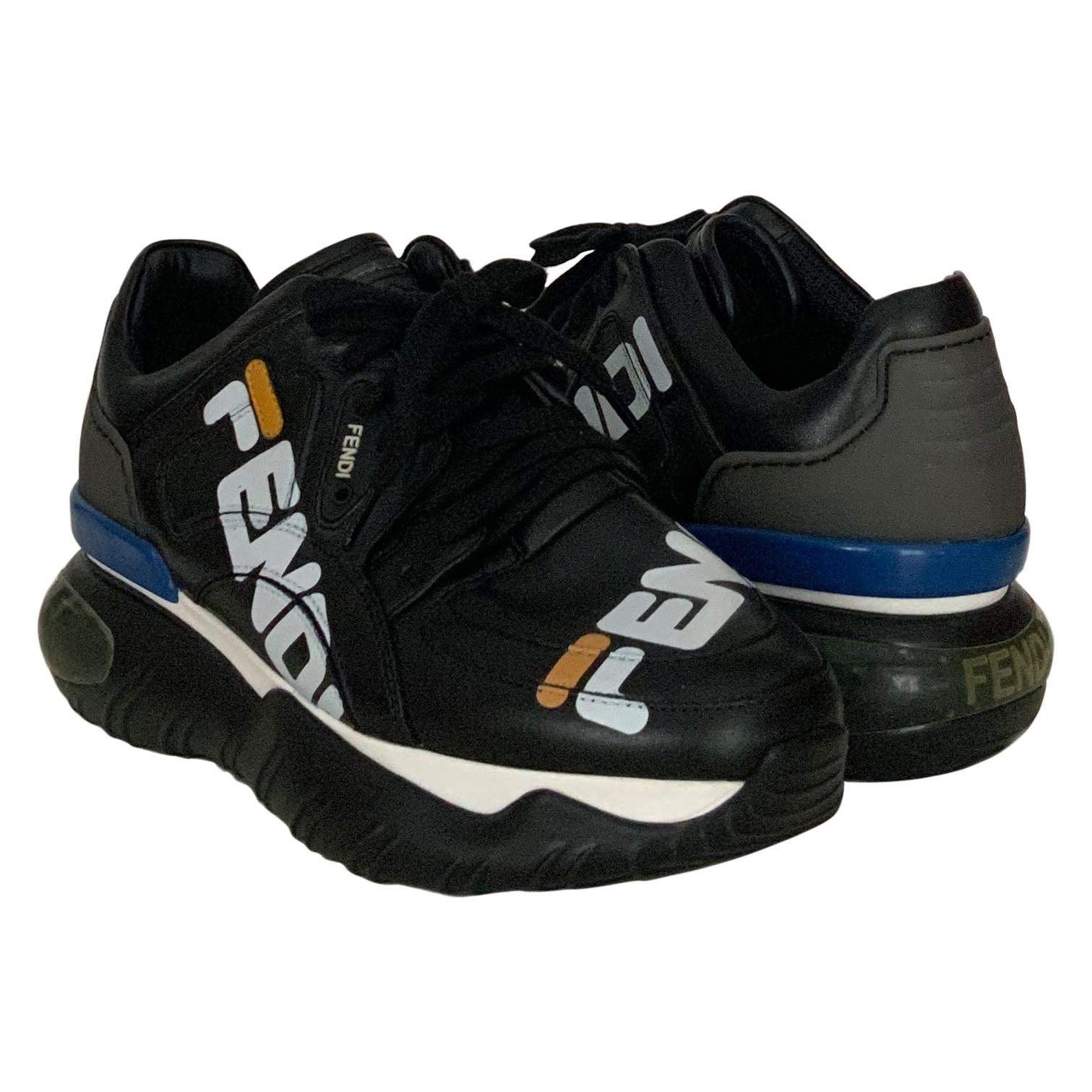 Fendi x Fila Black Leather Fila Mania Platform Sneakers