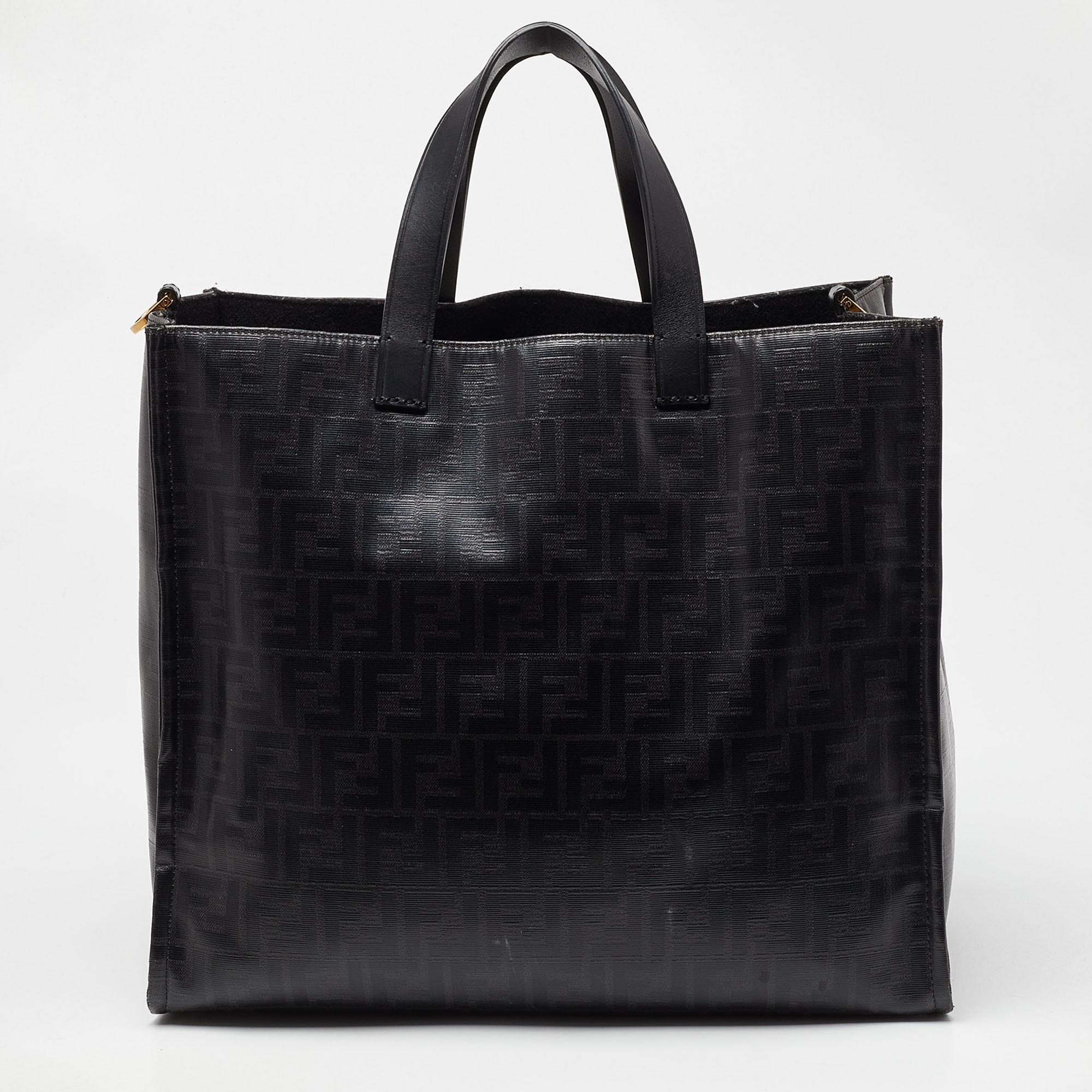 Women's Fendi x Fila Black Zucca Coated Canvas Mania Shopping Tote