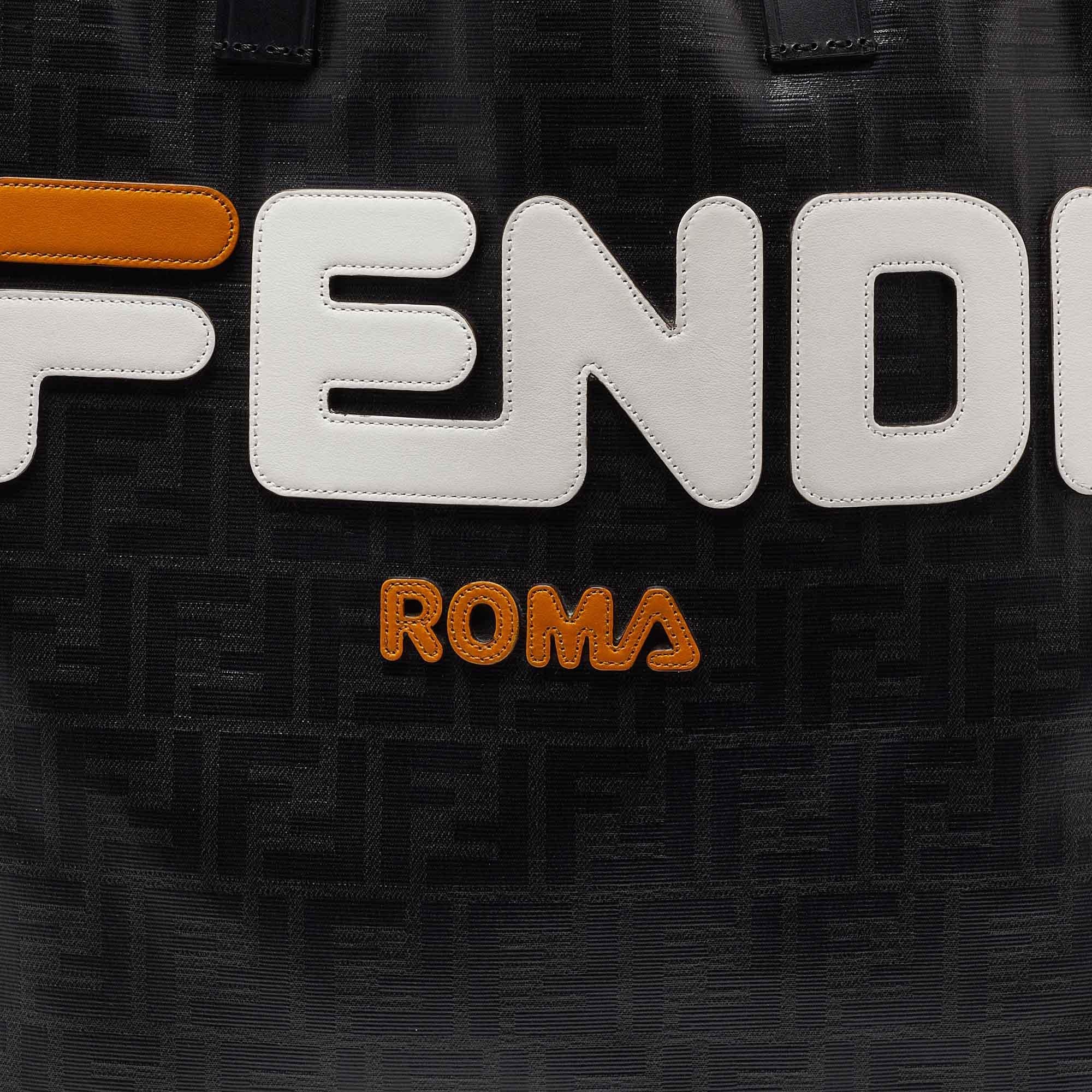 Women's Fendi x Fila Black Zucca Coated Canvas Mania Shopping Tote