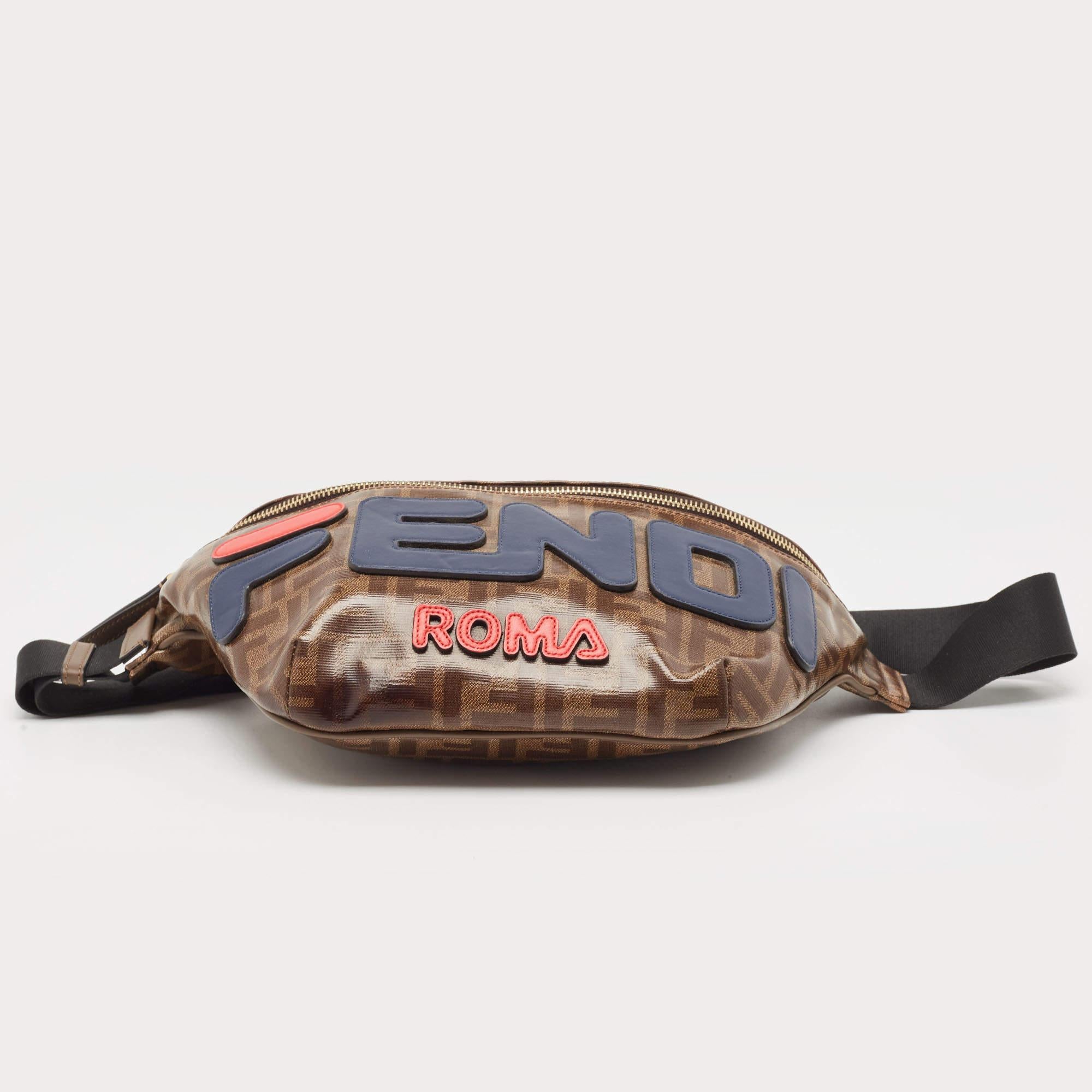 Fendi x Fila Brown Zucca Coated Canvas Mania Belt Bag For Sale 10