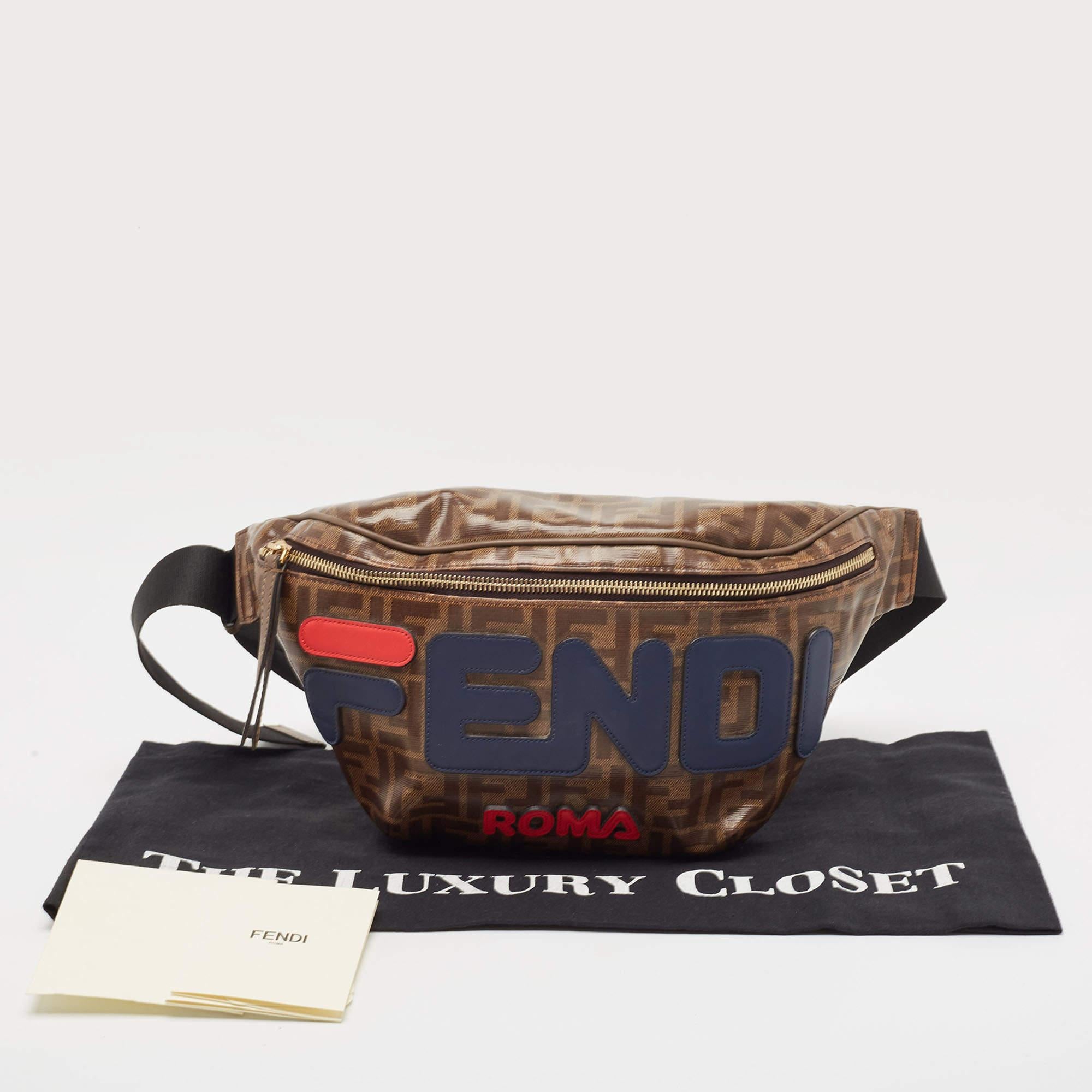 Fendi x Fila Brown Zucca Coated Canvas Mania Belt Bag For Sale 1