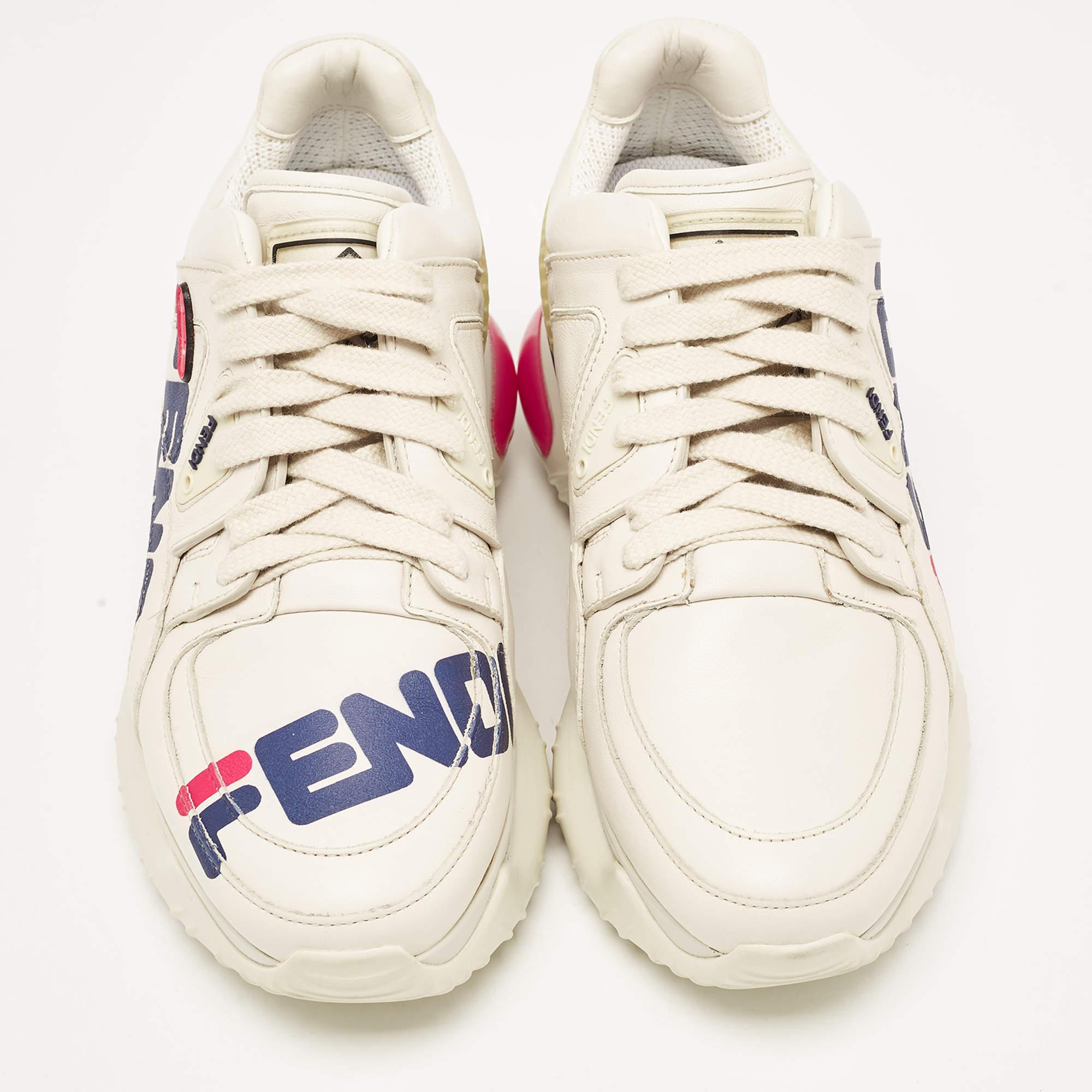 Fendi X Fila Cremefarbene Fila Mania Plateau-Turnschuhe aus Leder 35.5 (Beige) im Angebot